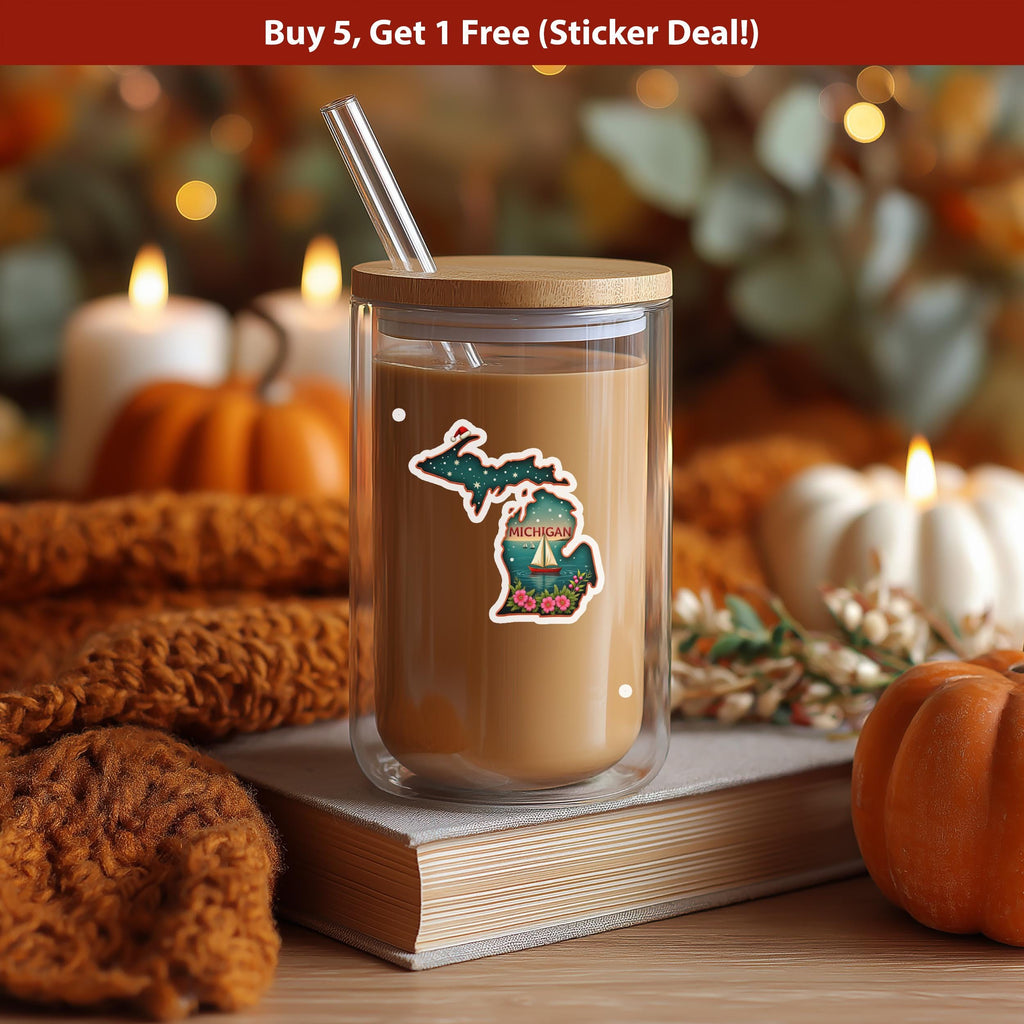 Michigan Christmas Sticker, Vintage States Xmas Vinyl Decals Waterproof, Retro Laptop, Scrapbook Tumbler