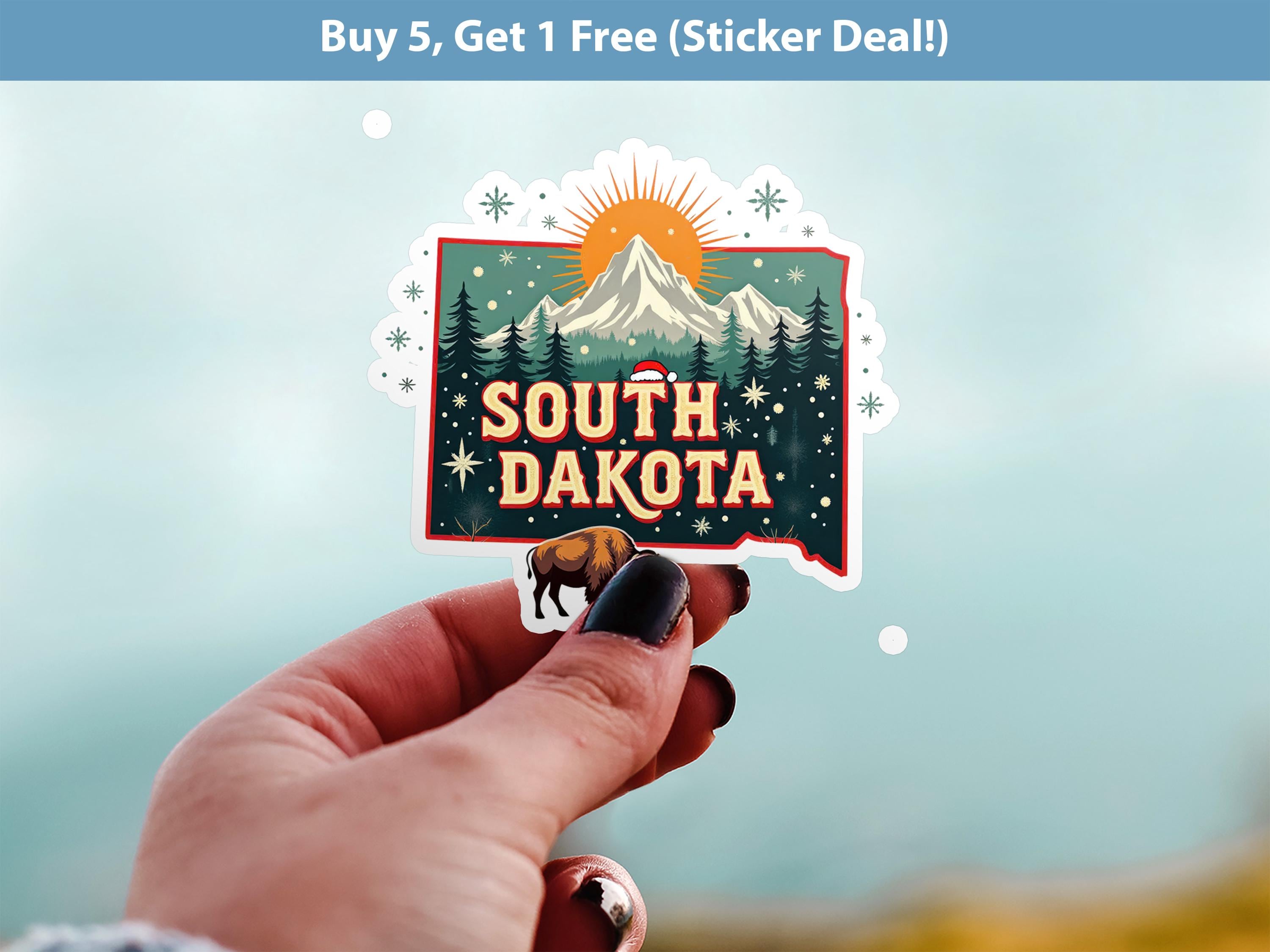 South Dakota Christmas Sticker, Vintage States Xmas Vinyl Decals Waterproof, Retro Laptop, Scrapbook Tumbler