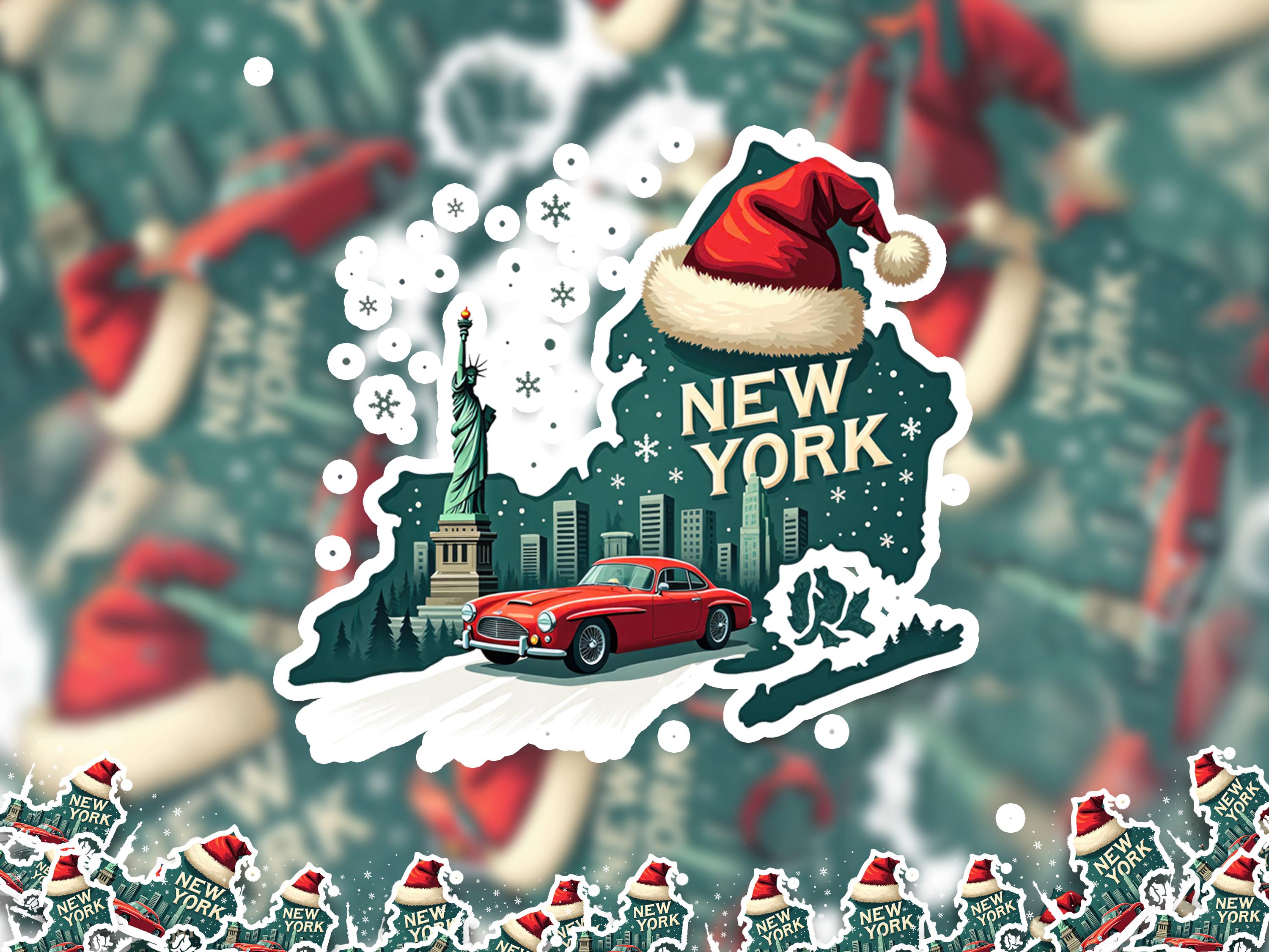 New York Christmas Sticker, Vintage States Xmas Vinyl Decals Waterproof, Retro Laptop, Scrapbook Tumbler