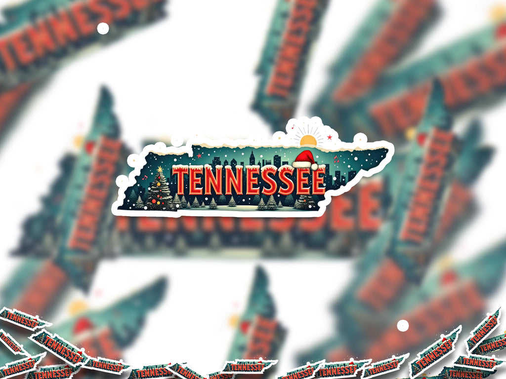 Tennessee Christmas Sticker, Vintage States Xmas Vinyl Decals Waterproof, Retro Laptop, Scrapbook Tumbler