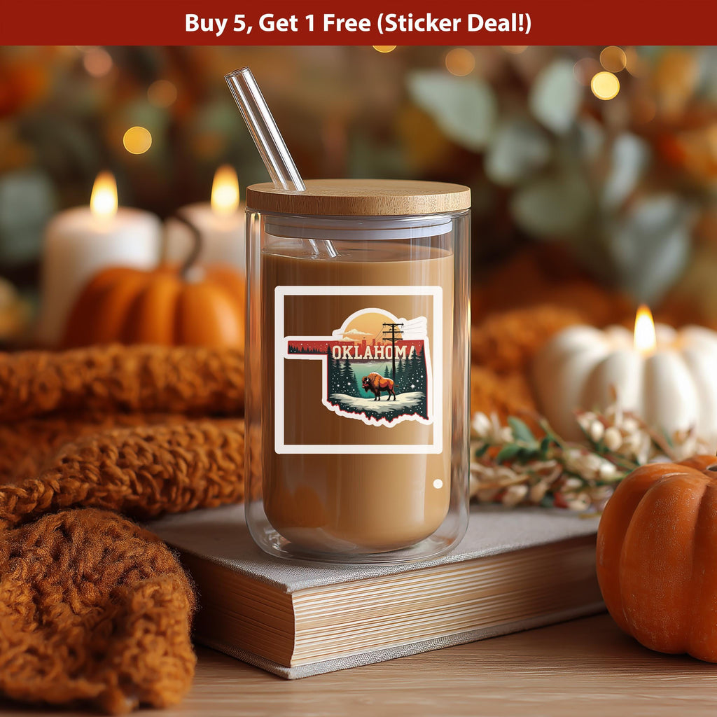 Oklahoma Christmas Sticker, Vintage States Xmas Vinyl Decals Waterproof, Retro Laptop, Scrapbook Tumbler