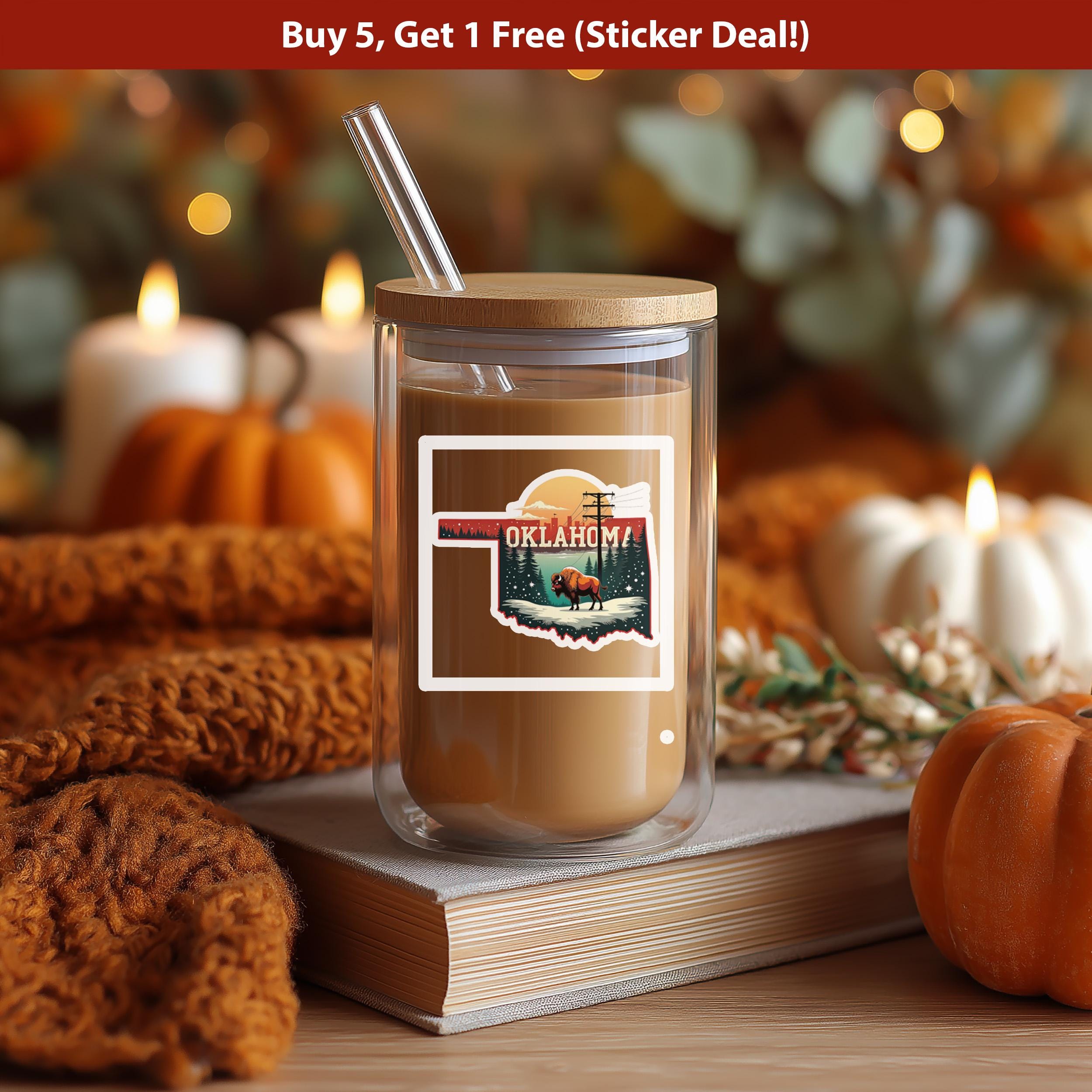 Oklahoma Christmas Sticker, Vintage States Xmas Vinyl Decals Waterproof, Retro Laptop, Scrapbook Tumbler