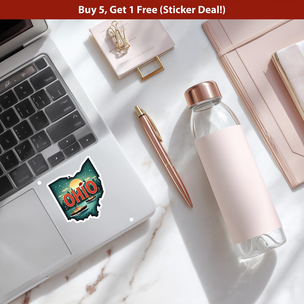 Ohio Christmas Sticker, Vintage States Xmas Vinyl Decals Waterproof, Retro Laptop, Scrapbook Tumbler