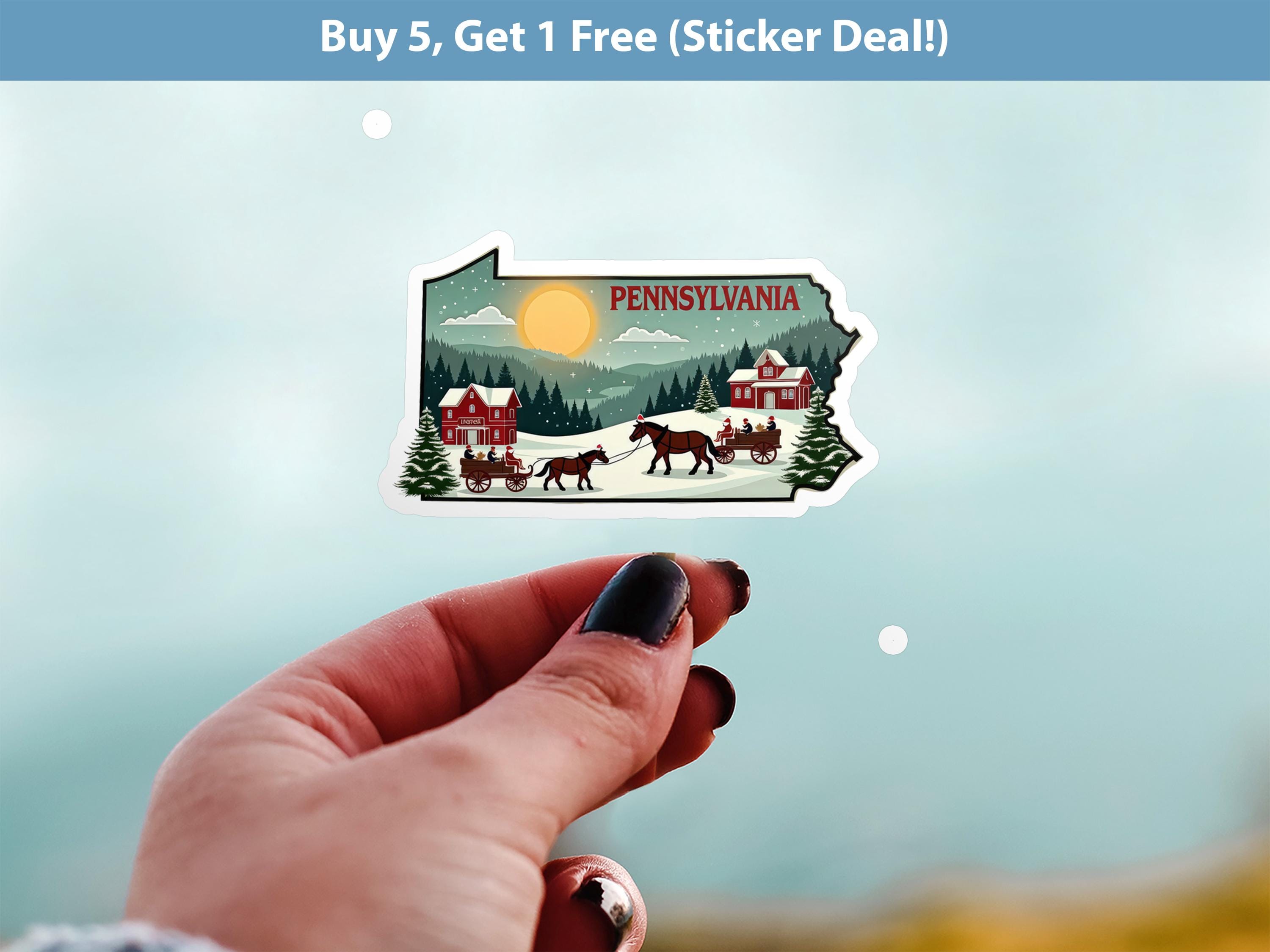 Pennsylvania Christmas Sticker, Vintage States Xmas Vinyl Decals Waterproof, Retro Laptop, Scrapbook Tumbler