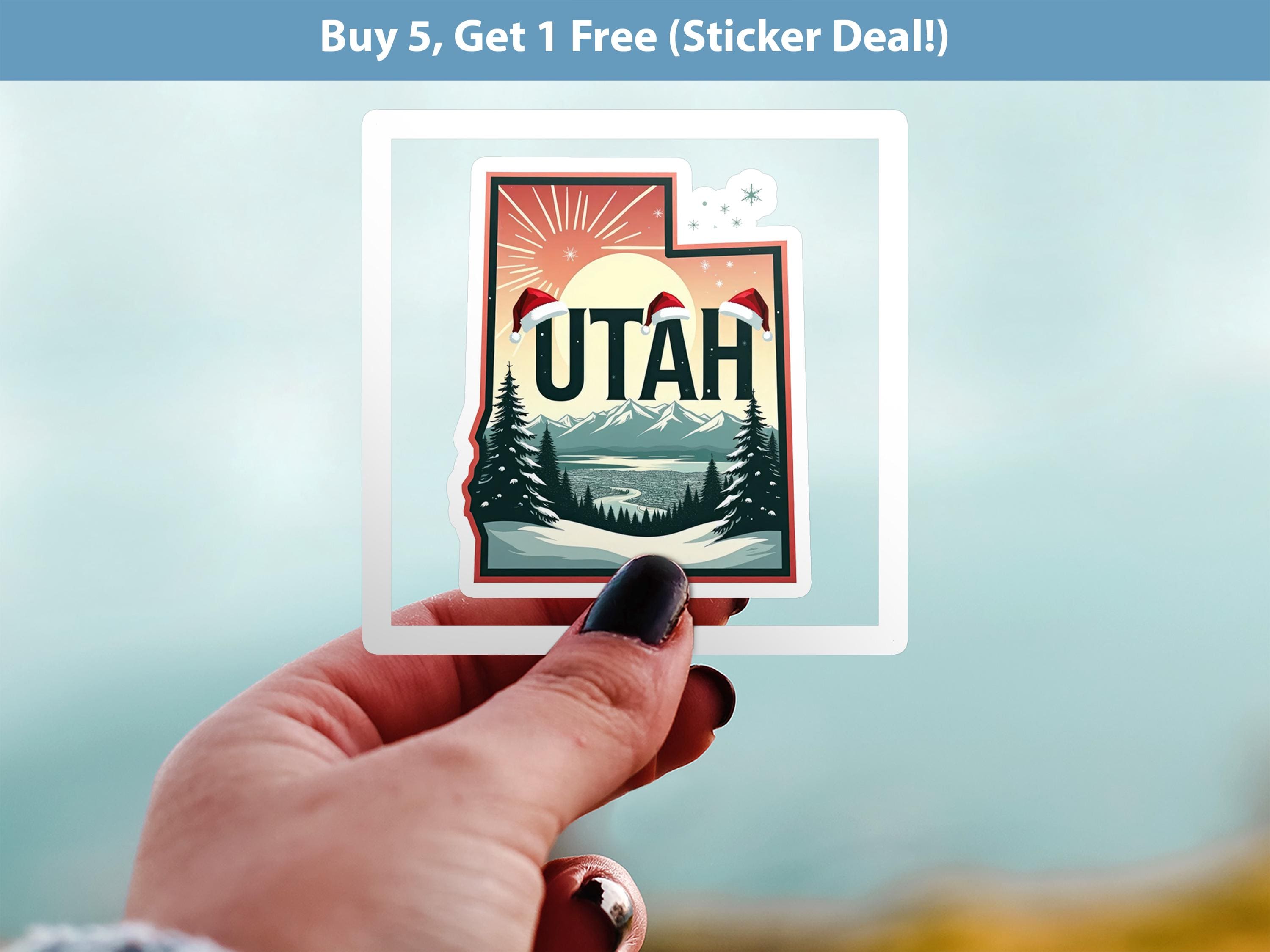 Utah Christmas Sticker, Vintage States Xmas Vinyl Decals Waterproof, Retro Laptop, Scrapbook Tumbler