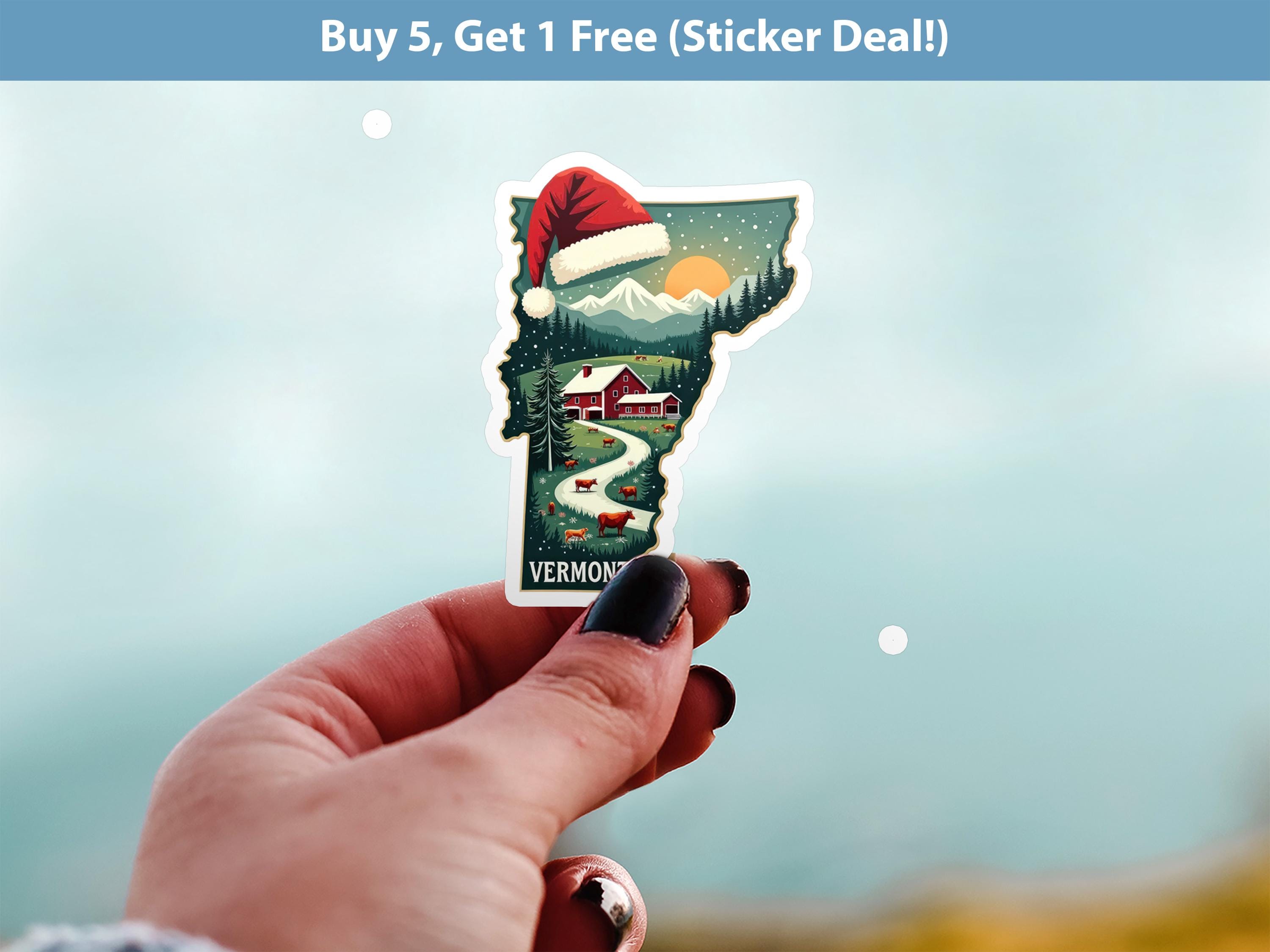 Vermont Christmas Sticker, Vintage States Xmas Vinyl Decals Waterproof, Retro Holiday Gift, Scrapbook Tumbler