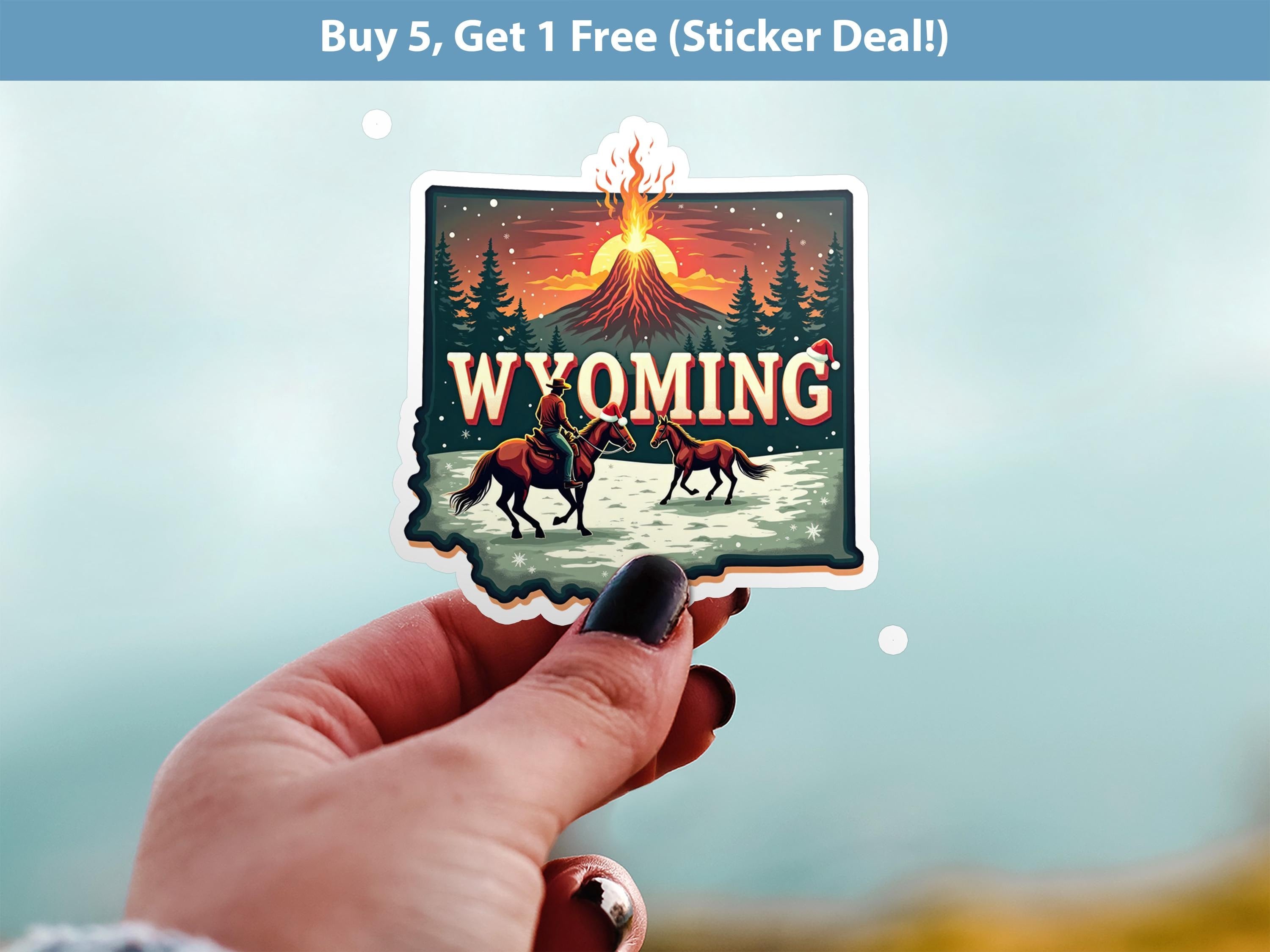Wyoming Christmas Sticker, Vintage States Xmas Vinyl Decals Waterproof, Retro Holiday Gift, Scrapbook Tumbler