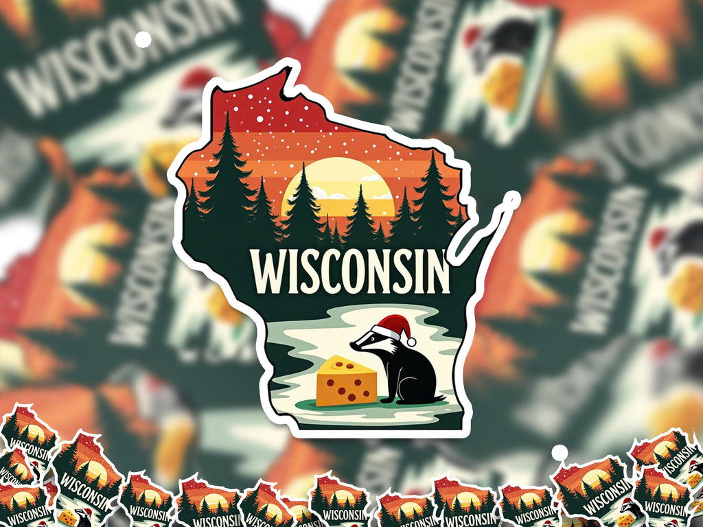 Wisconsin Christmas Sticker, Vintage States Xmas Vinyl Decals Waterproof, Retro Holiday Gift, Scrapbook Tumbler