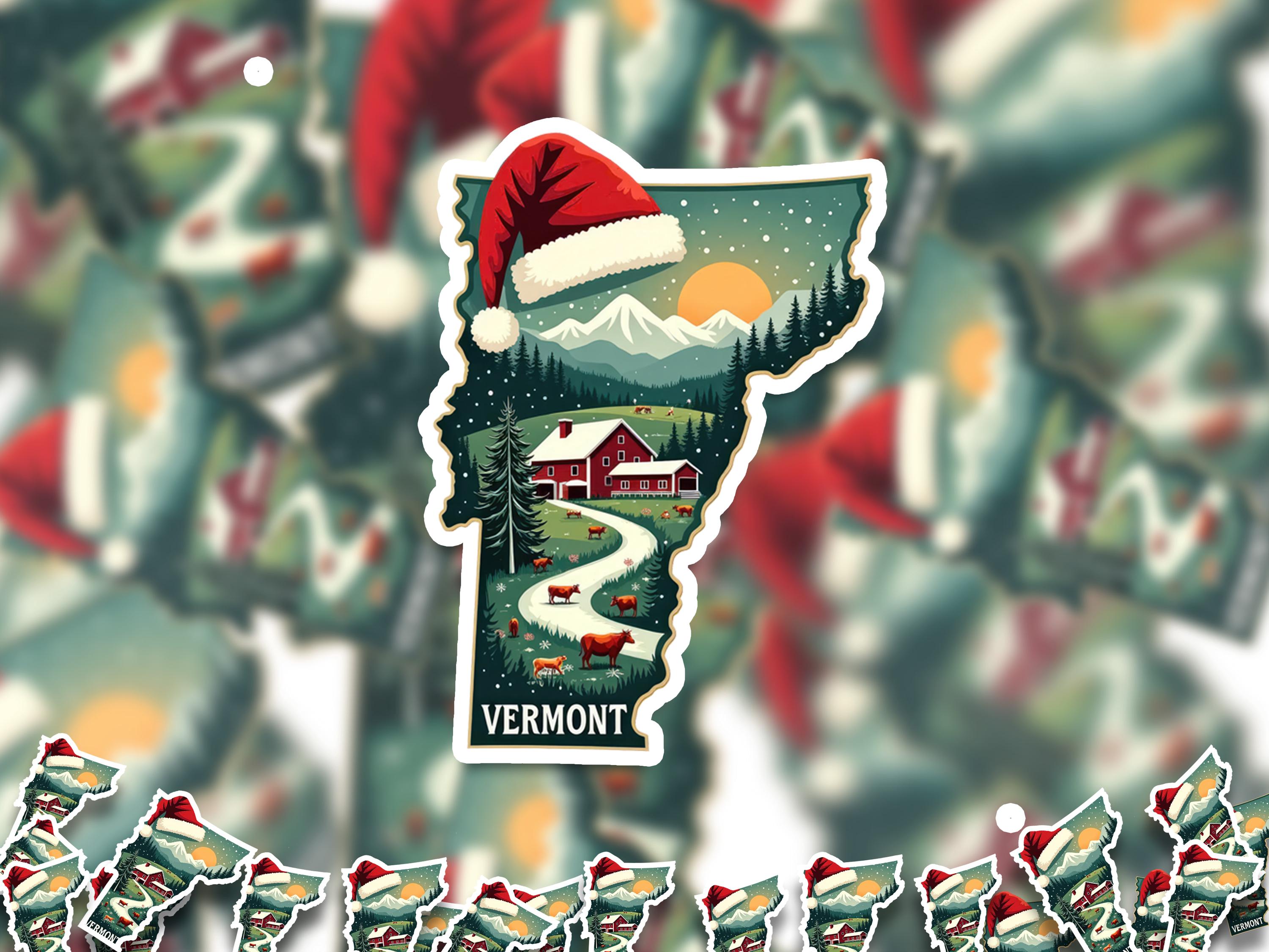 Vermont Christmas Sticker, Vintage States Xmas Vinyl Decals Waterproof, Retro Holiday Gift, Scrapbook Tumbler
