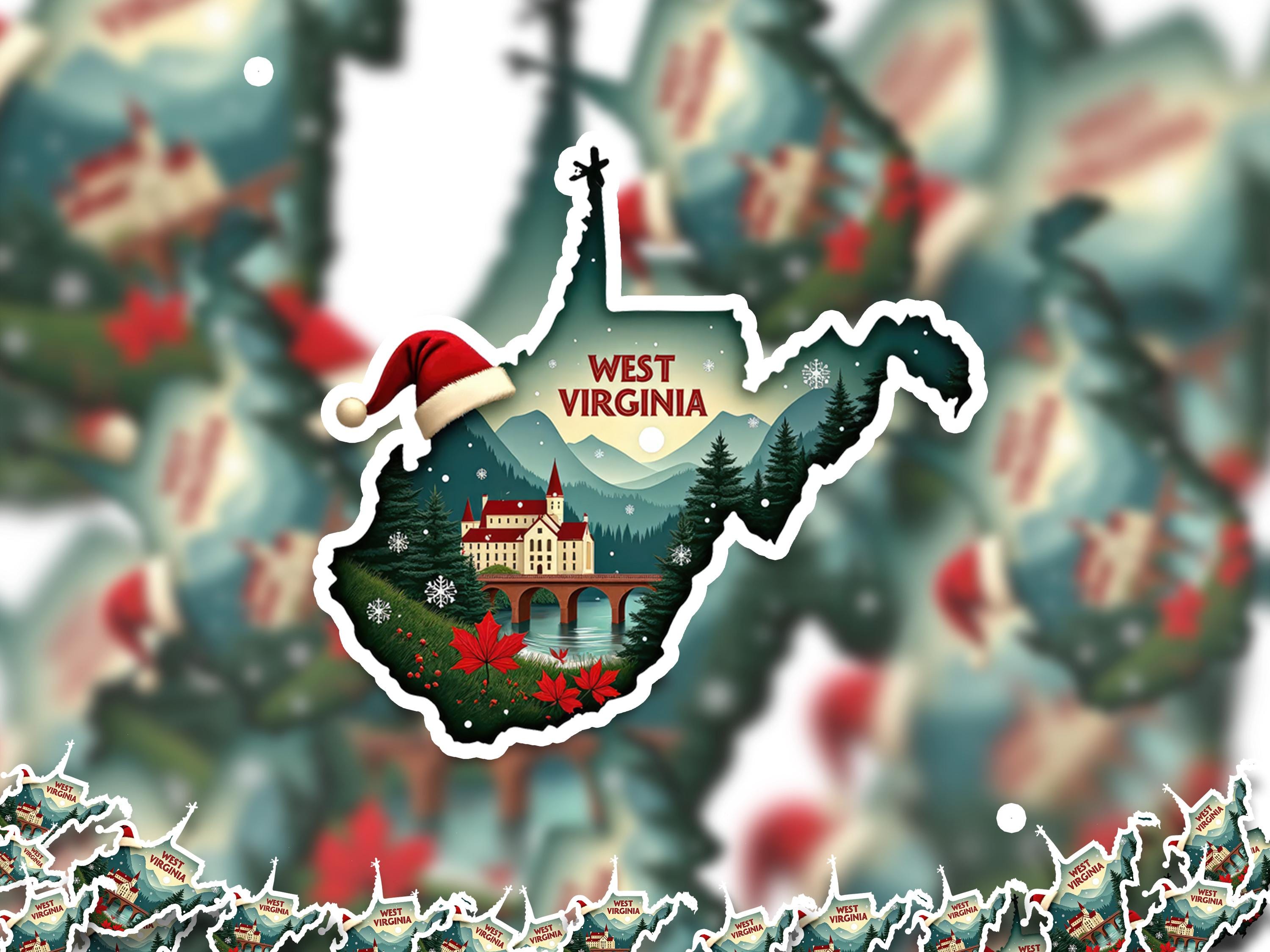 West Virginia Christmas Sticker, Vintage States Xmas Vinyl Decals Waterproof, Retro Holiday Gift, Scrapbook Tumbler