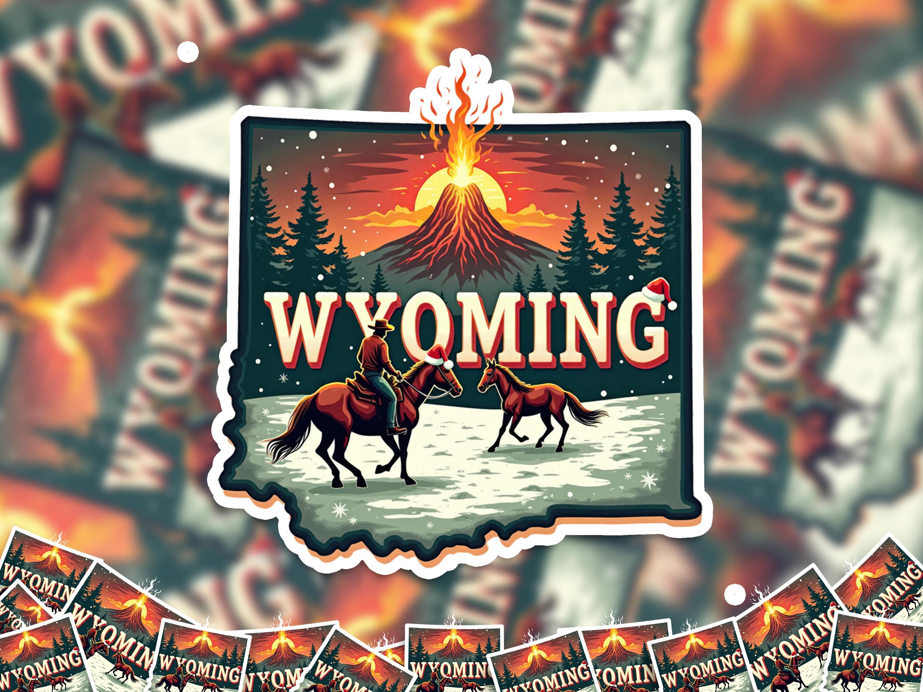 Wyoming Christmas Sticker, Vintage States Xmas Vinyl Decals Waterproof, Retro Holiday Gift, Scrapbook Tumbler