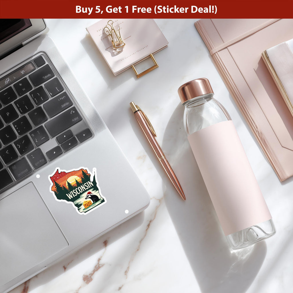 Wisconsin Christmas Sticker, Vintage States Xmas Vinyl Decals Waterproof, Retro Holiday Gift, Scrapbook Tumbler