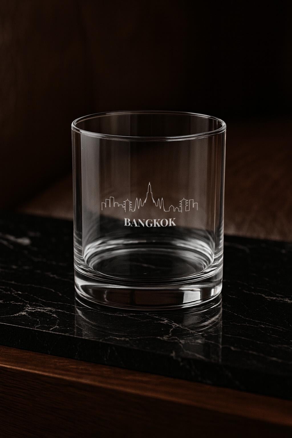 Engraved BANGKOK Whiskey Glass, Personalized Dad Rocks Glass, Custom Etched Skyline Gift Souvenir