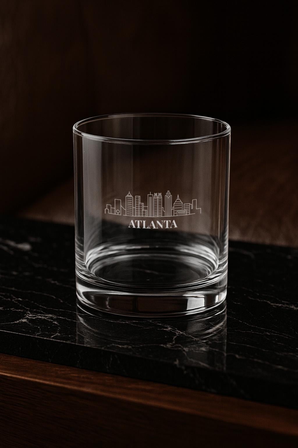 Engraved ATLANTA Whiskey Glass, Personalized Dad Rocks Glass, Custom Etched Skyline Gift Souvenir