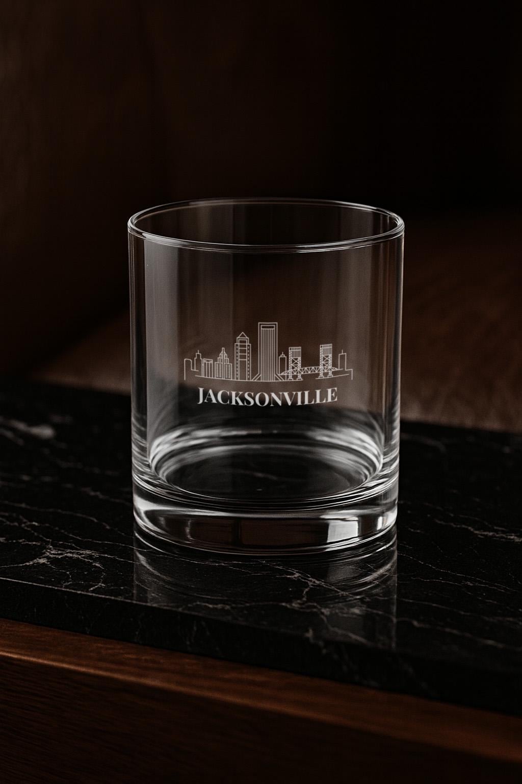 Engraved JACKSONVILLE Whiskey Glass, Personalized Dad Rocks Glass, Custom Etched Skyline Gift Souvenir