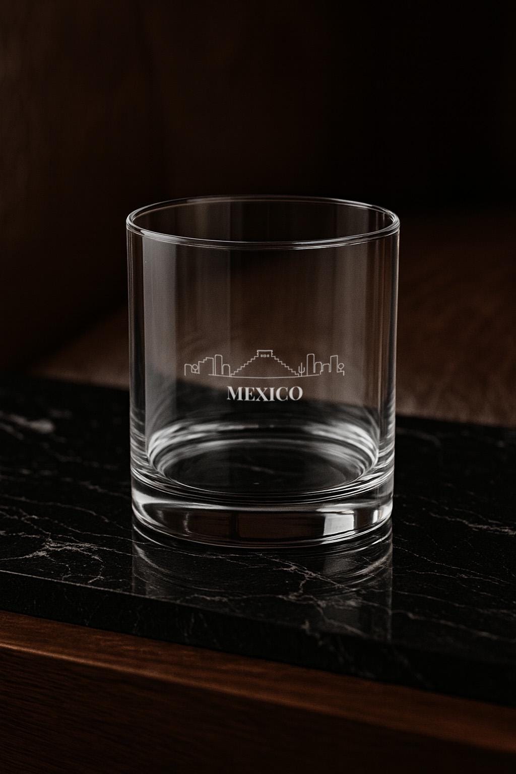 Engraved MEXICO Whiskey Glass, Personalized Dad Rocks Glass, Custom Etched Skyline Gift Souvenir
