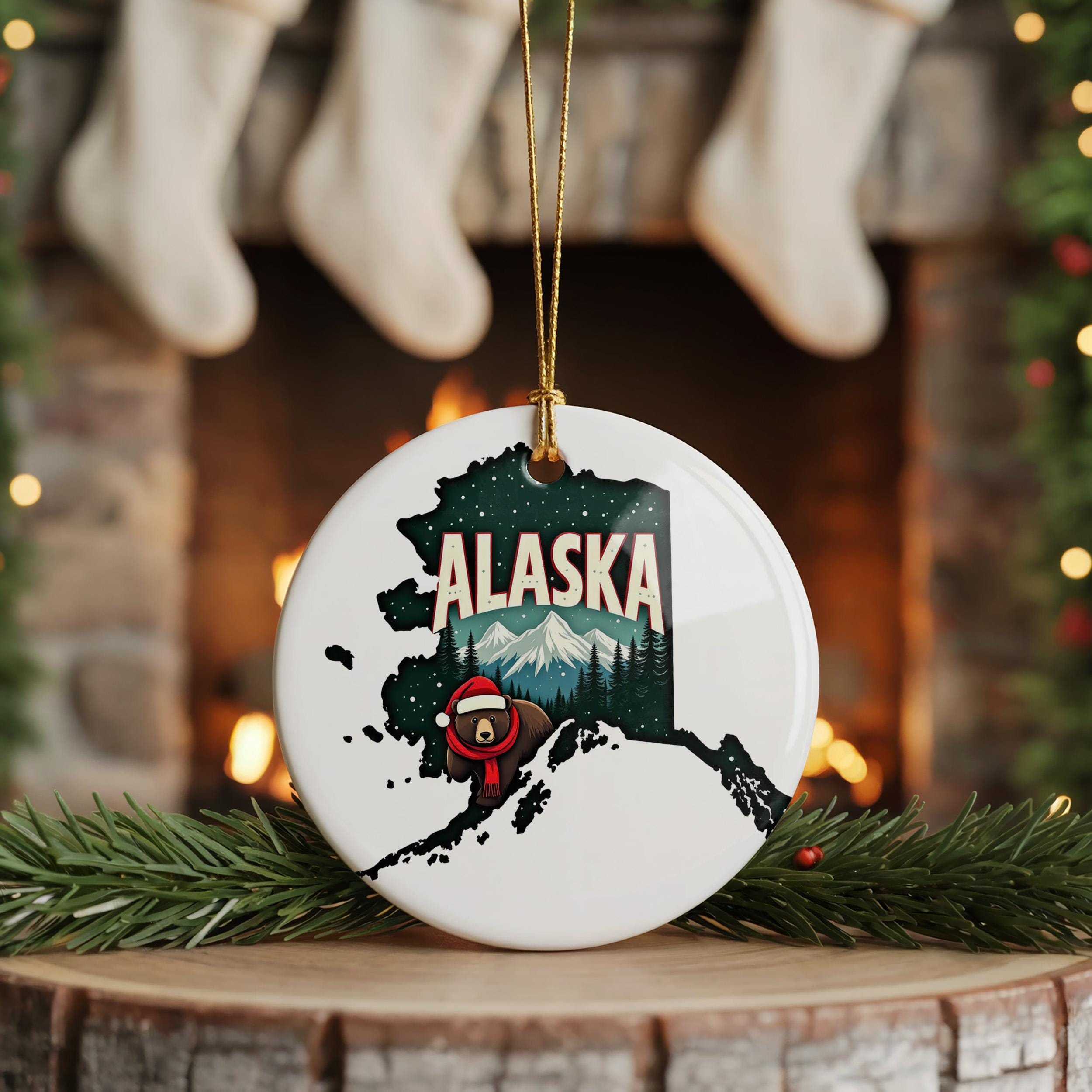 Alaska Ornament, Vintage Personalized Christmas Decor, Custom Holiday Gift Souvenir Travel Keepsake