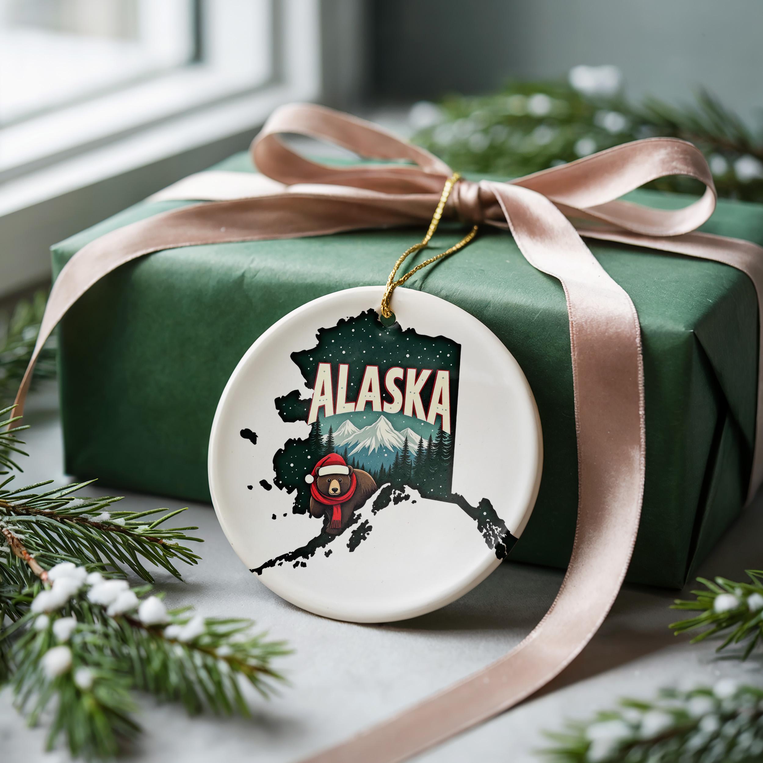 Alaska Ornament, Vintage Personalized Christmas Decor, Custom Holiday Gift Souvenir Travel Keepsake