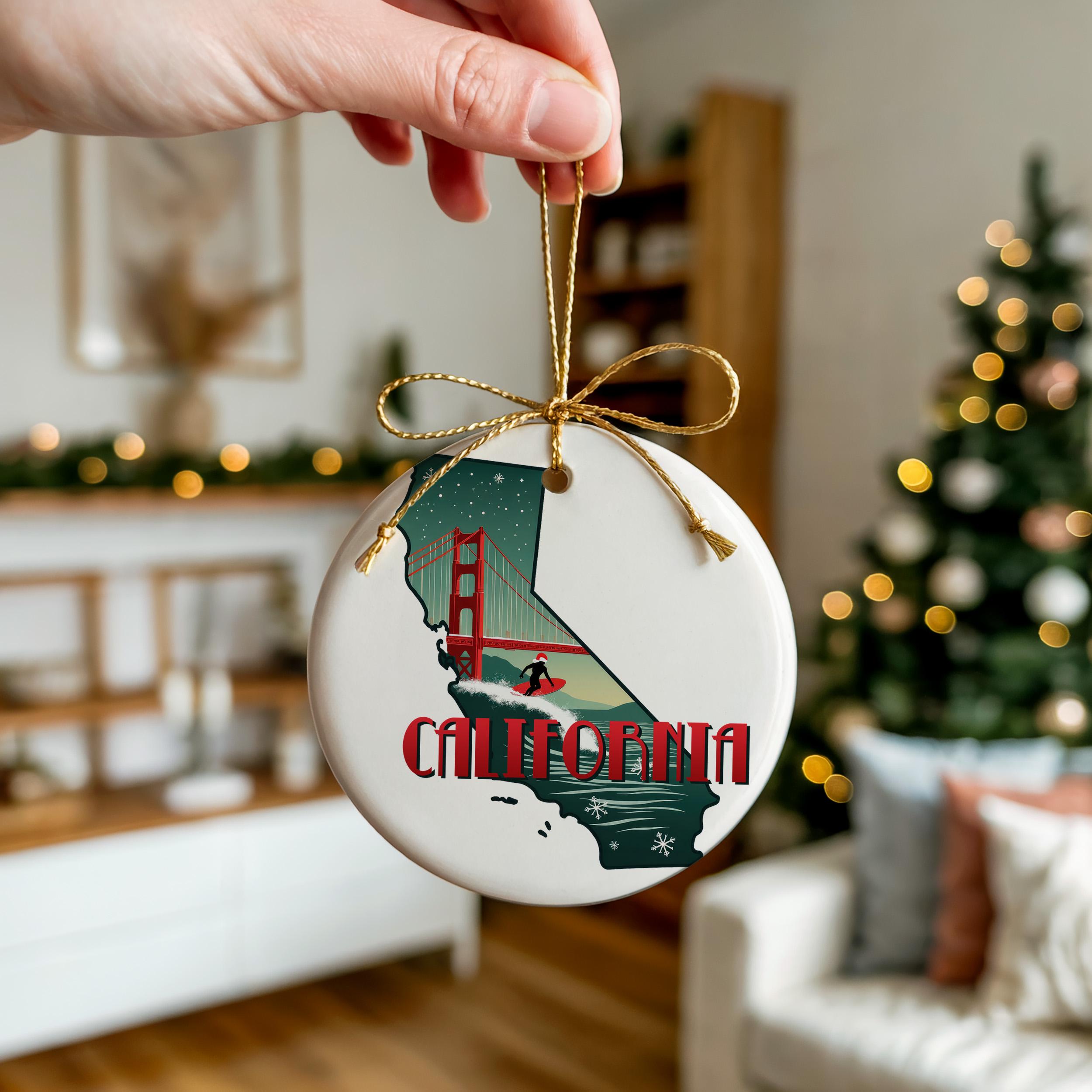 California Ornament, Vintage Personalized Christmas Decor, Custom Holiday Gift Souvenir Travel Keepsake