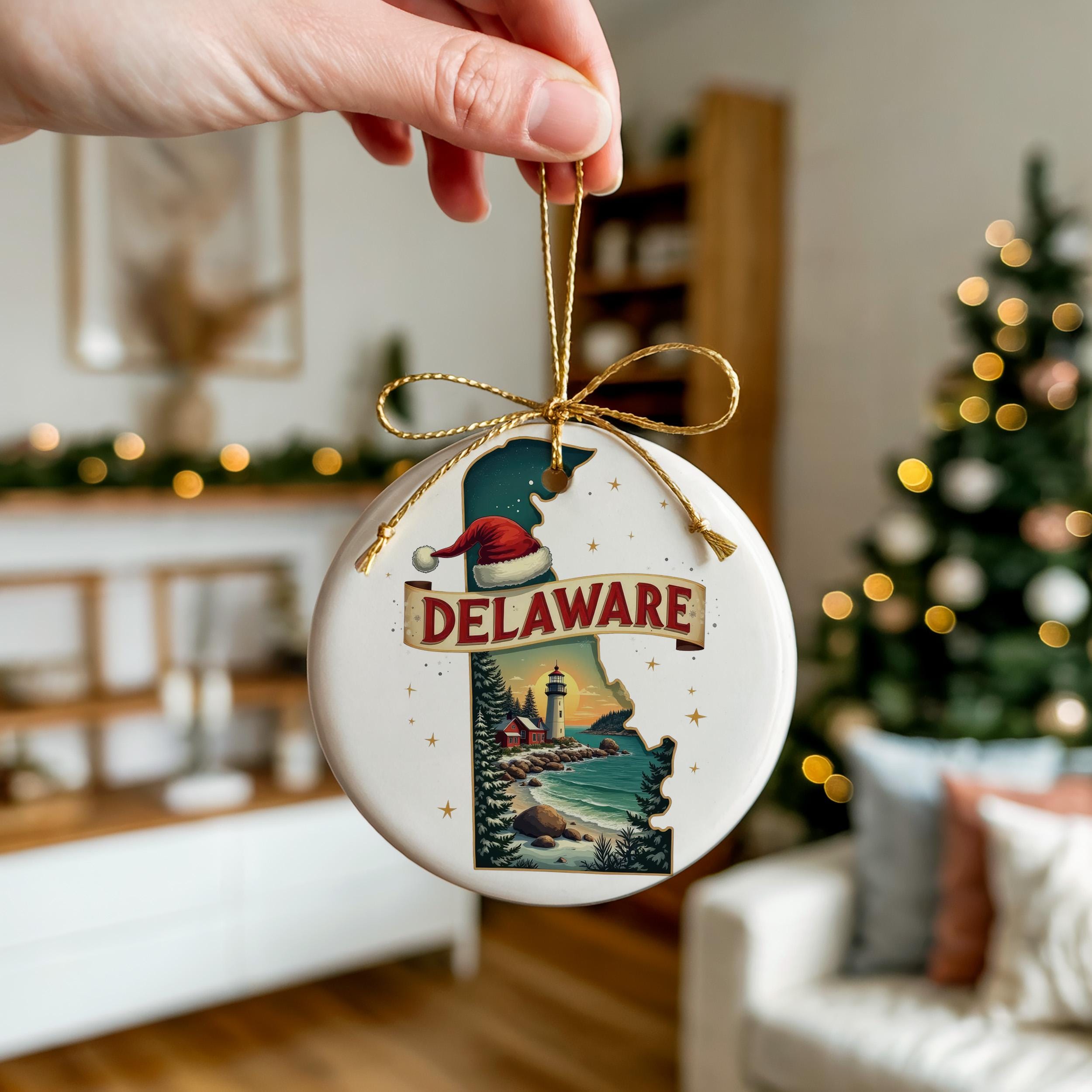 Delaware Ornament, Vintage Personalized Christmas Decor, Custom Holiday Gift Souvenir Travel Keepsake