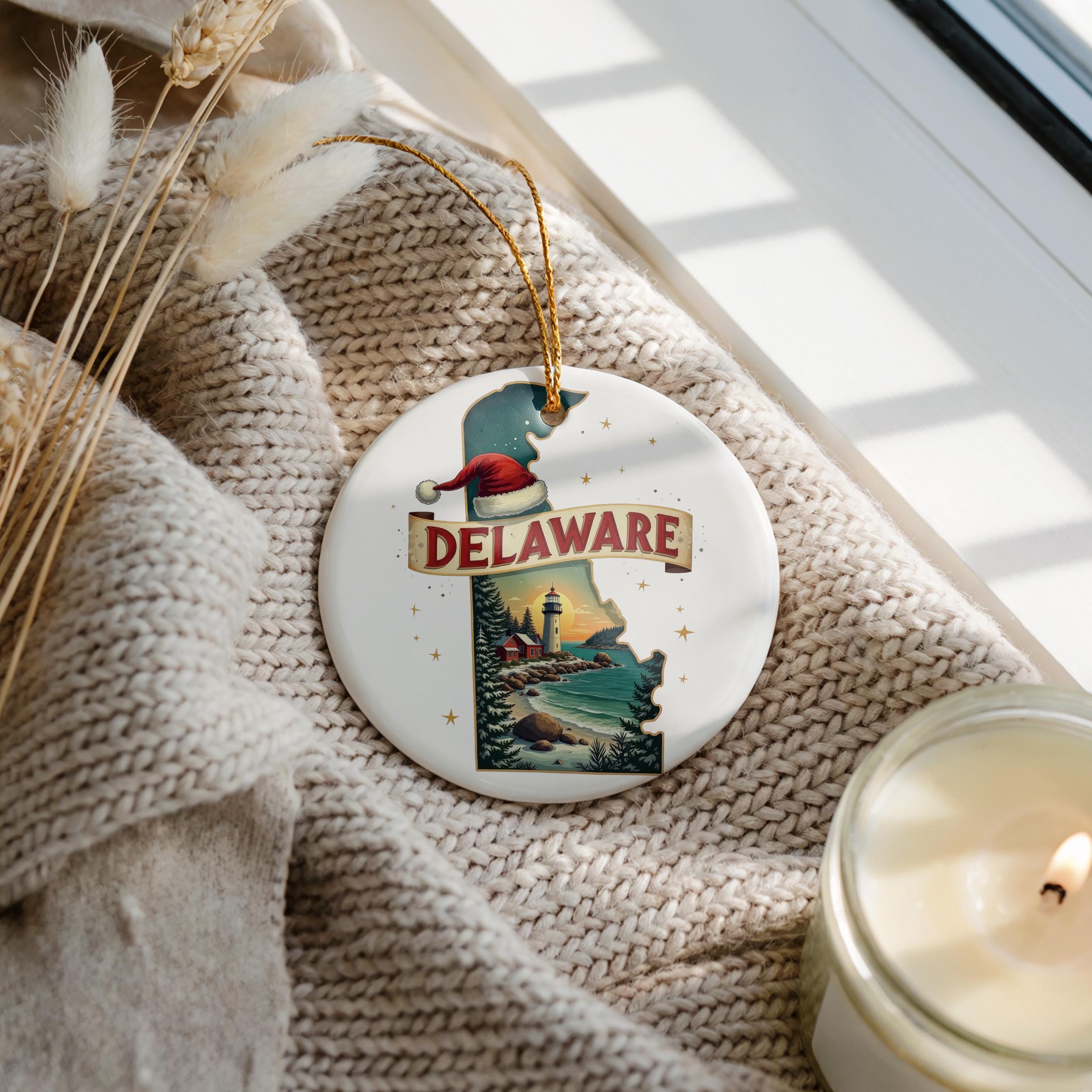 Delaware Ornament, Vintage Personalized Christmas Decor, Custom Holiday Gift Souvenir Travel Keepsake