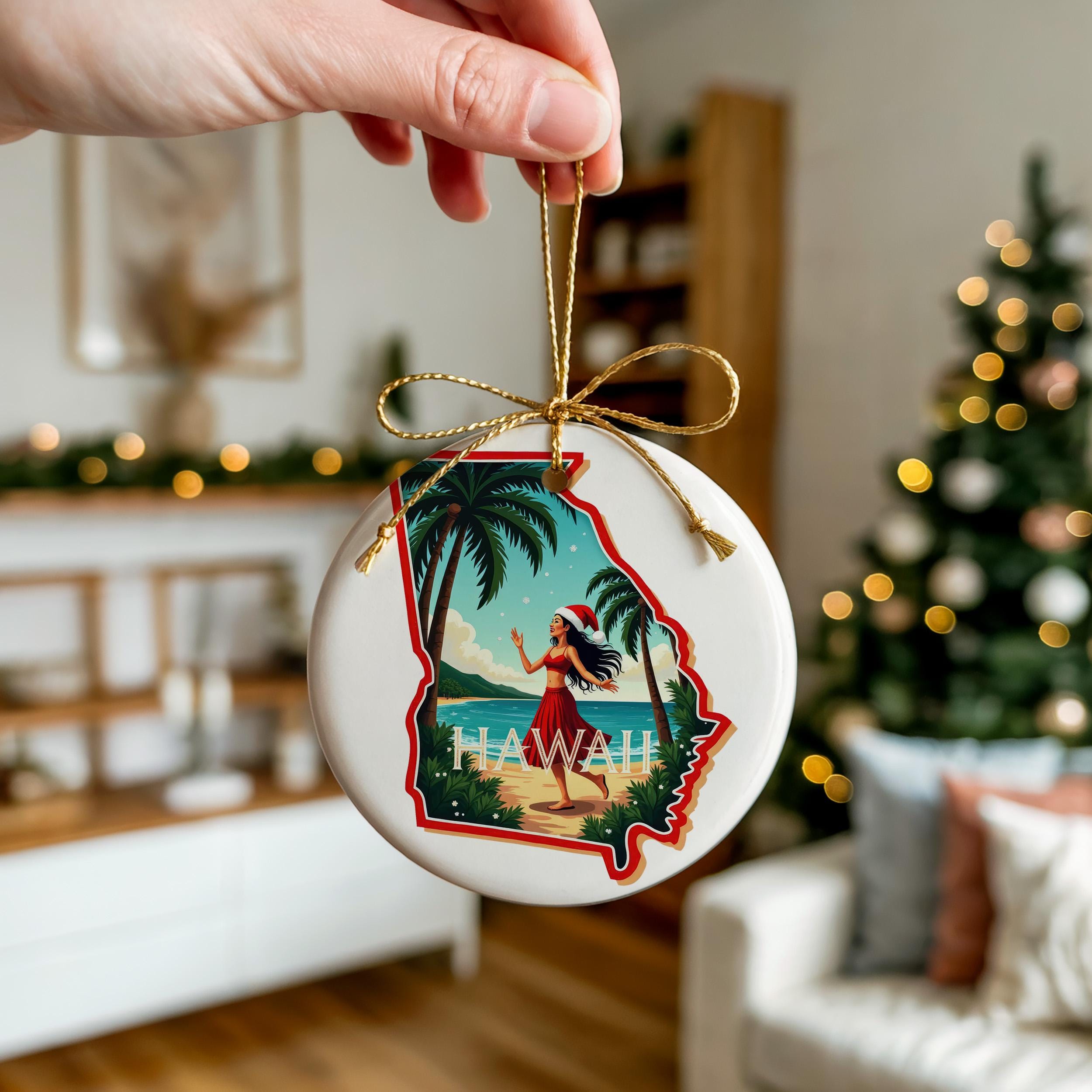 Hawaii Ornament, Vintage Personalized Christmas Decor, Custom Holiday Gift Souvenir Travel Keepsake