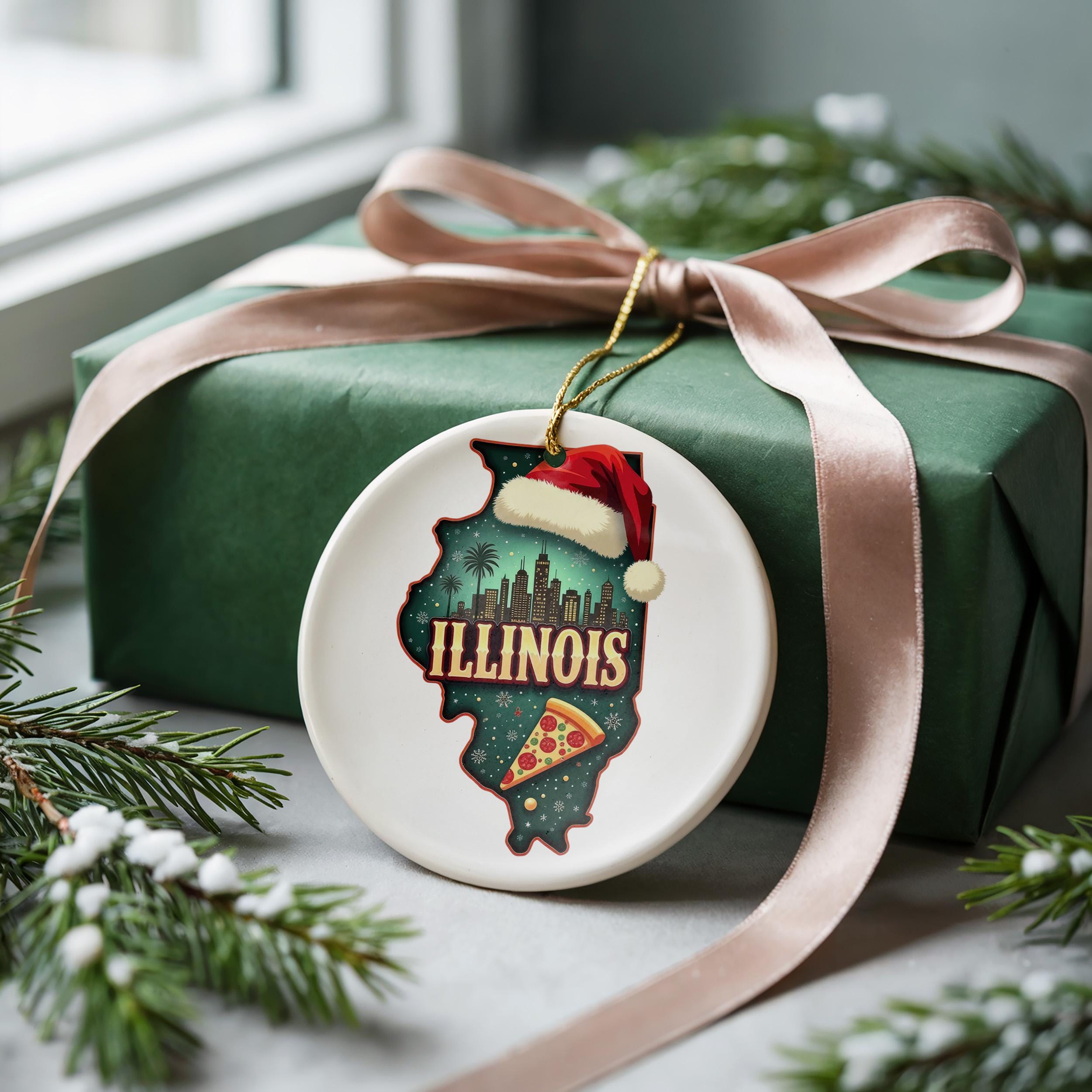Illinois Ornament, Vintage Personalized Christmas Decor, Custom Holiday Gift Souvenir Travel Keepsake