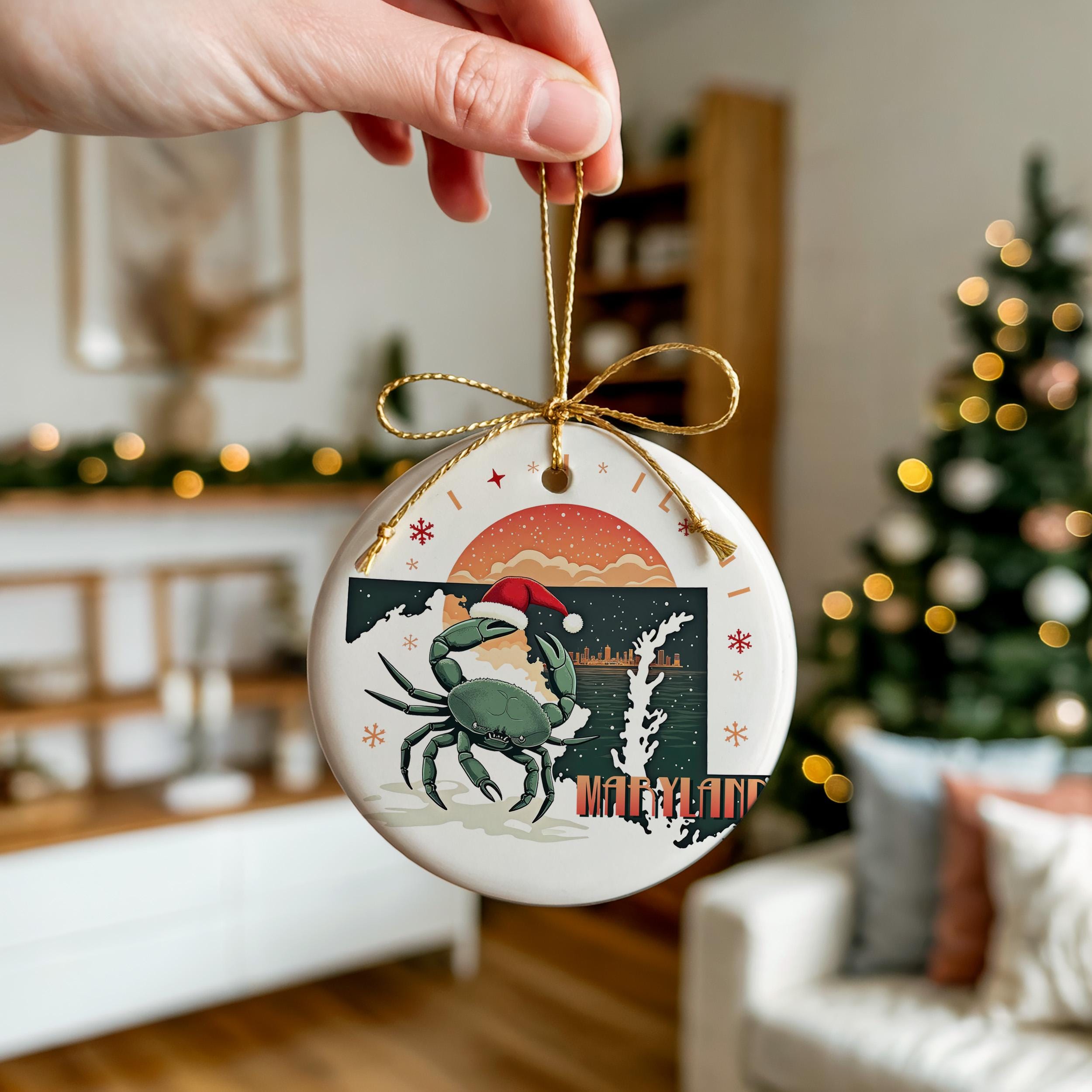 Maryland Ornament, Vintage Personalized Christmas Decor, Custom Holiday Gift Souvenir Travel Keepsake