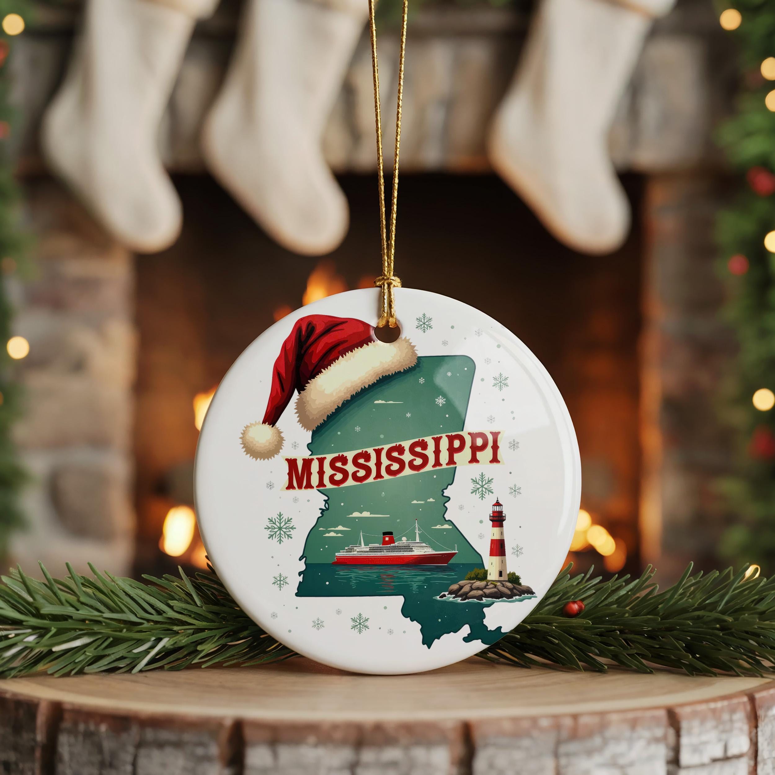 Mississippi Ornament, Vintage Personalized Christmas Decor, Custom Holiday Gift Souvenir Travel Keepsake
