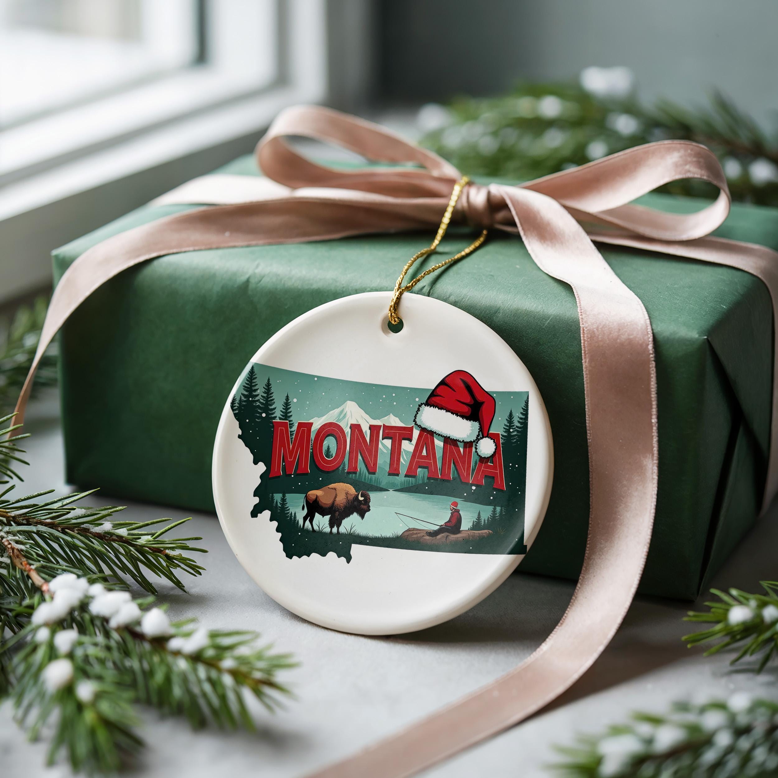 Montana Ornament, Vintage Personalized Christmas Decor, Custom Holiday Gift Souvenir Travel Keepsake