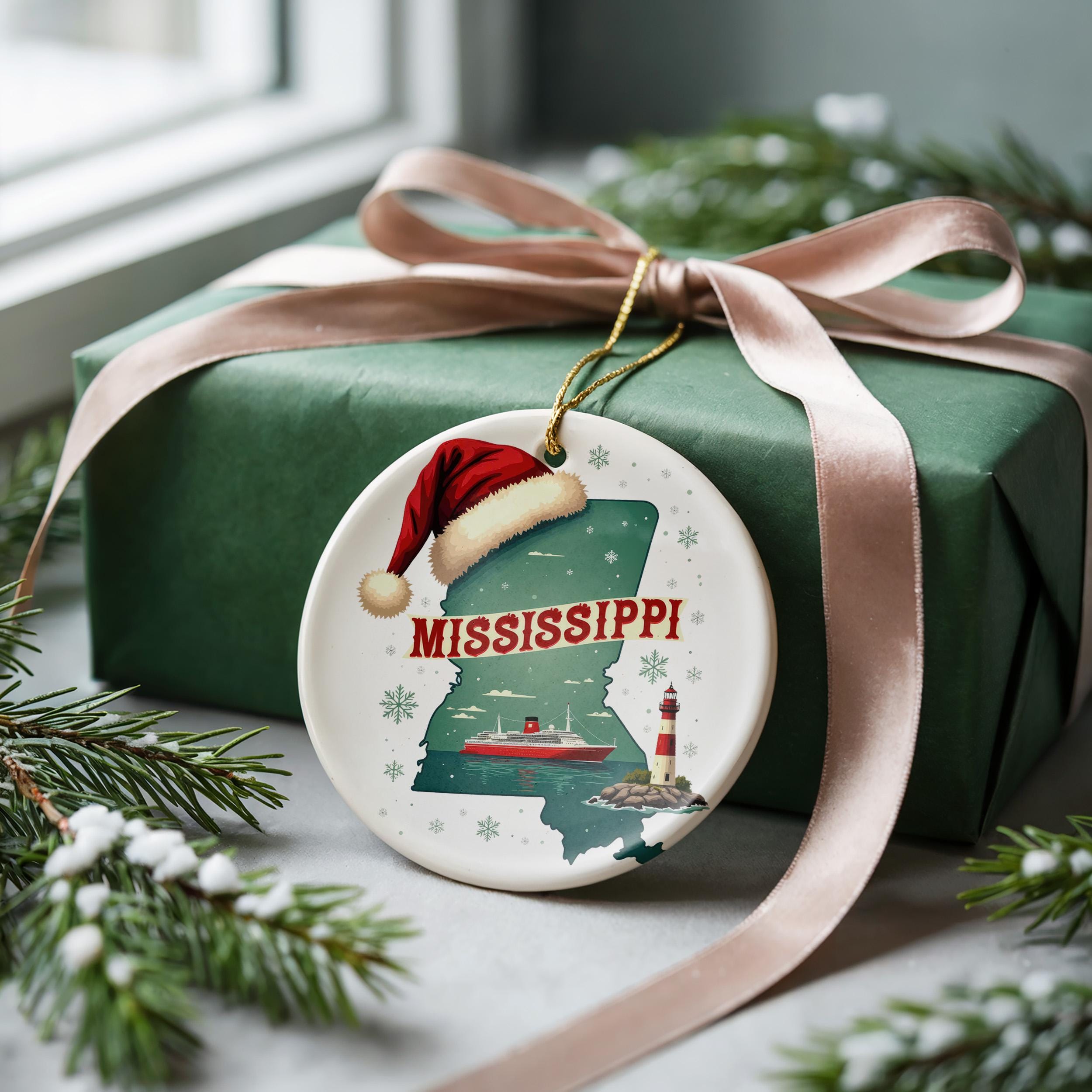 Mississippi Ornament, Vintage Personalized Christmas Decor, Custom Holiday Gift Souvenir Travel Keepsake