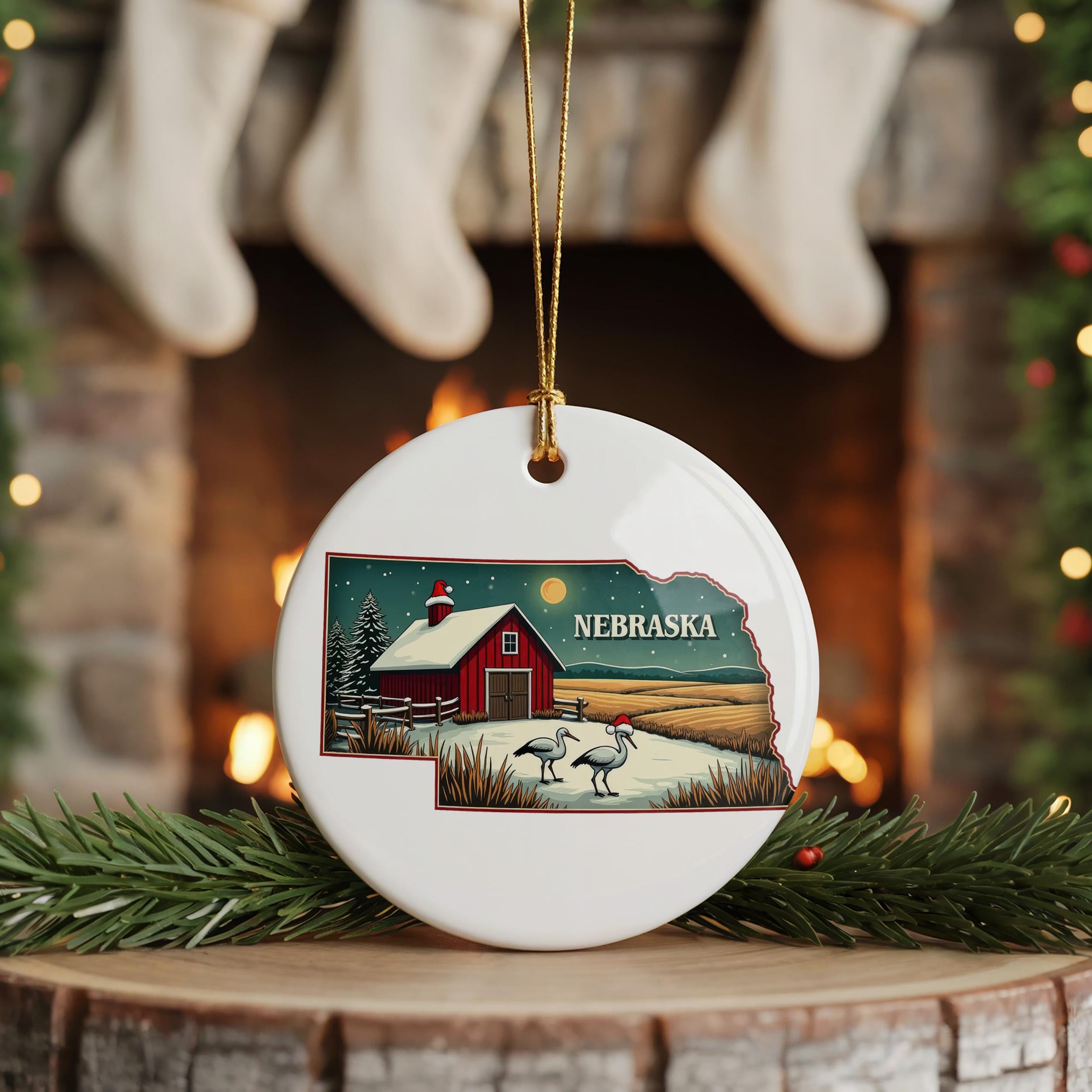 Nebraska Ornament, Vintage Personalized Christmas Decor, Custom Holiday Gift Souvenir Travel Keepsake