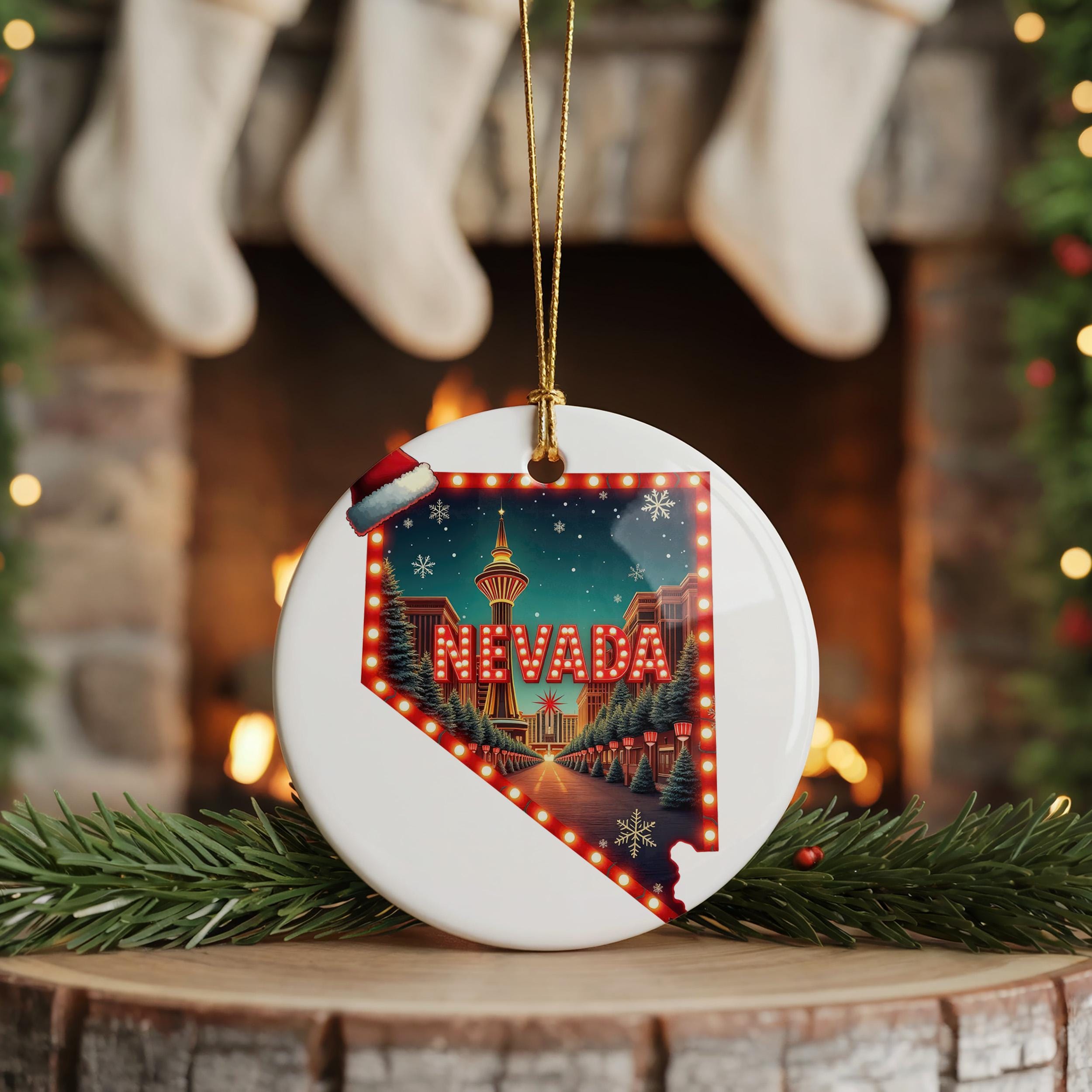 Nevada Ornament, Vintage Personalized Christmas Decor, Custom Holiday Gift Souvenir Travel Keepsake