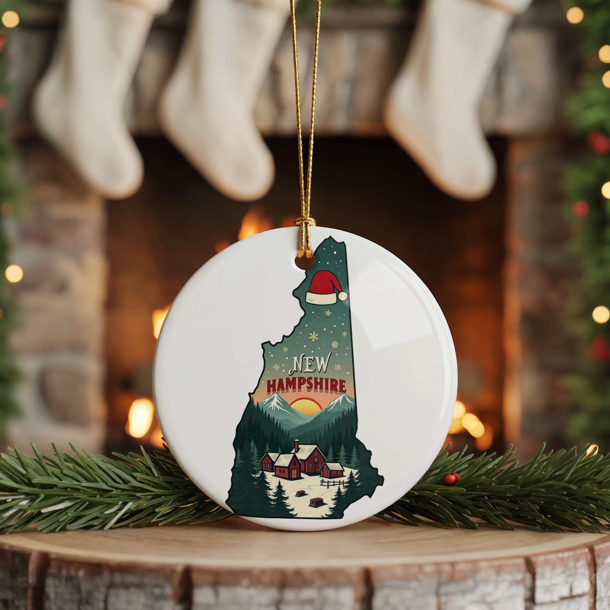 New Hampshire Ornament, Vintage Personalized Christmas Decor, Custom Holiday Gift Souvenir Travel Keepsake