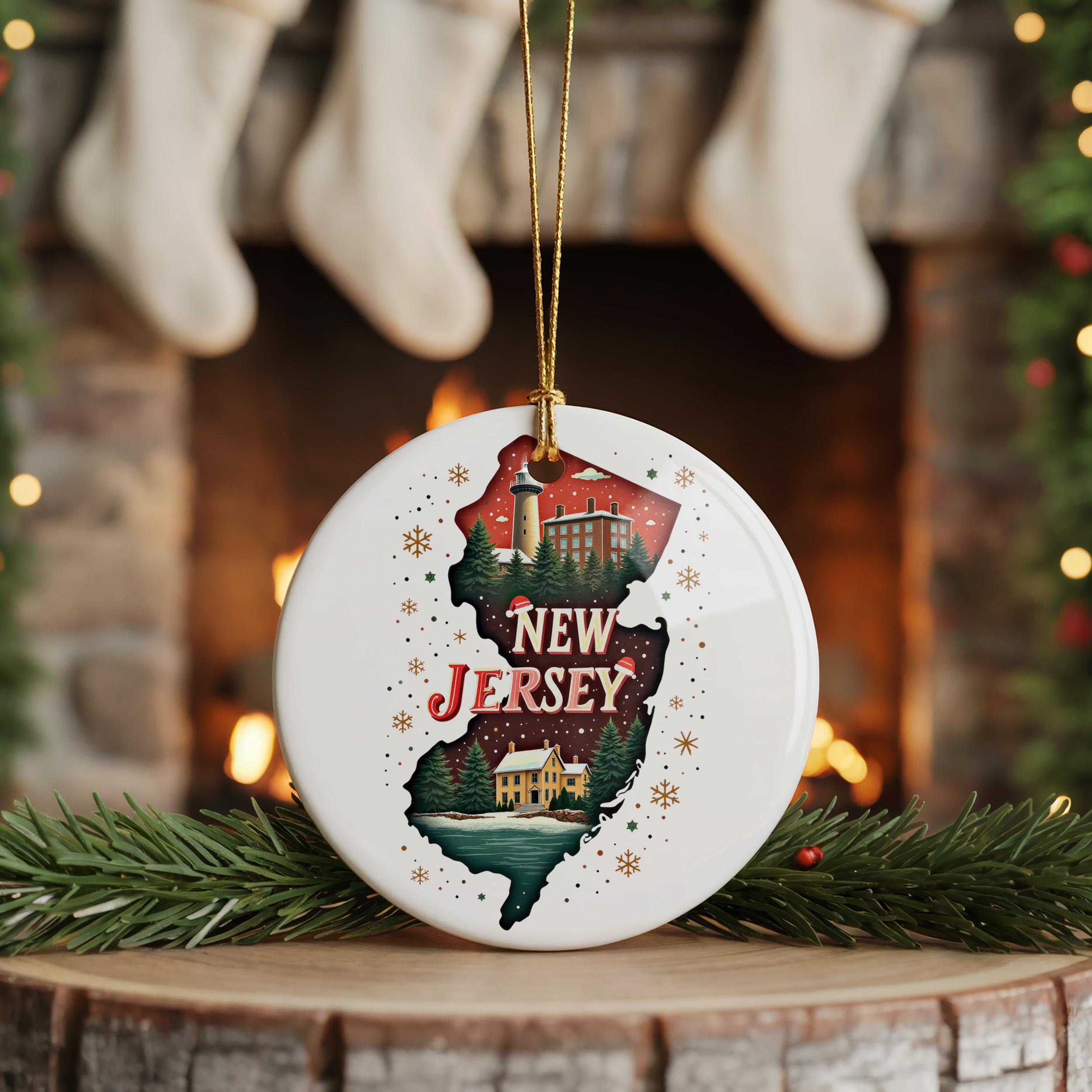 New Jersey Ornament, Vintage Personalized Christmas Decor, Custom Holiday Gift Souvenir Travel Keepsake