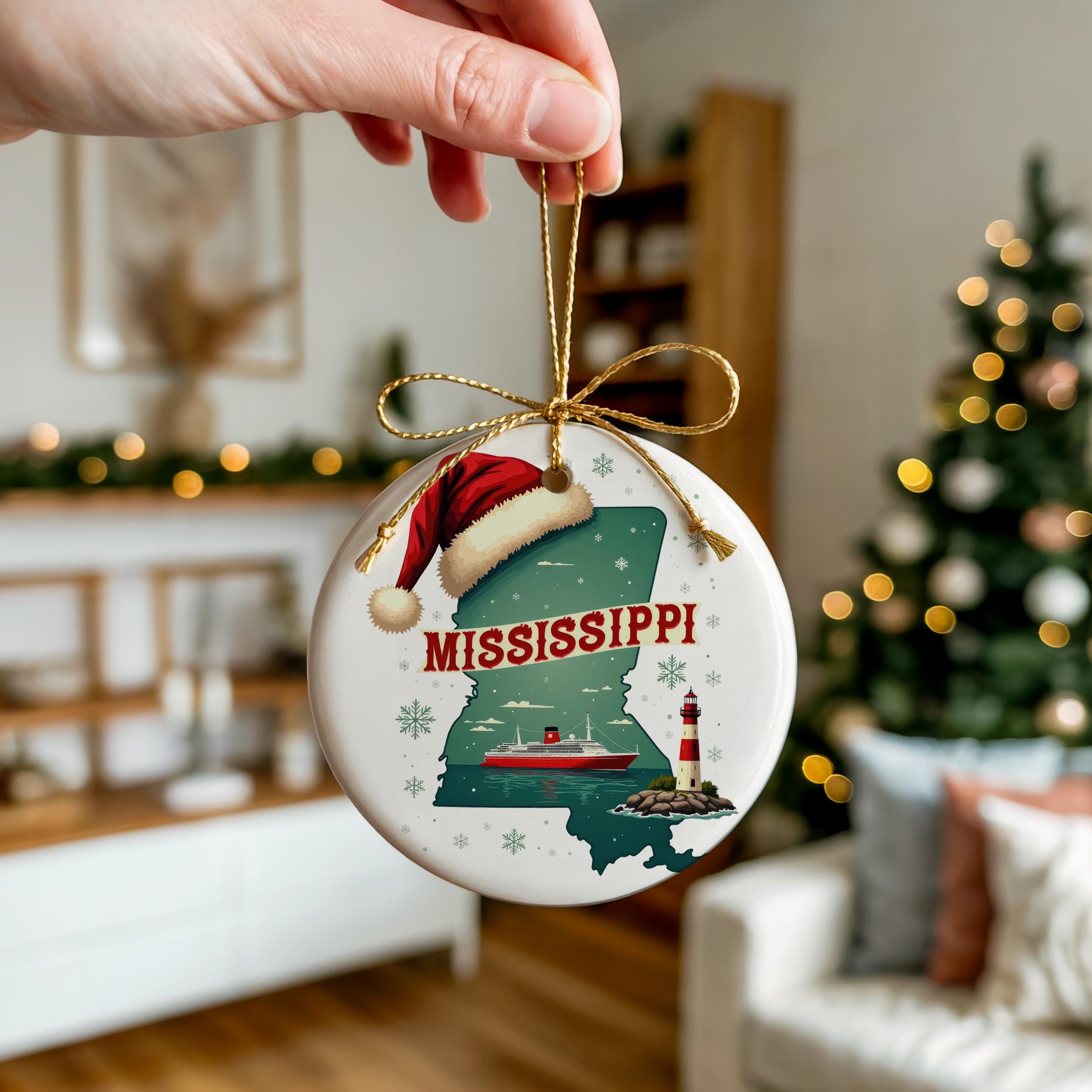 Mississippi Ornament, Vintage Personalized Christmas Decor, Custom Holiday Gift Souvenir Travel Keepsake