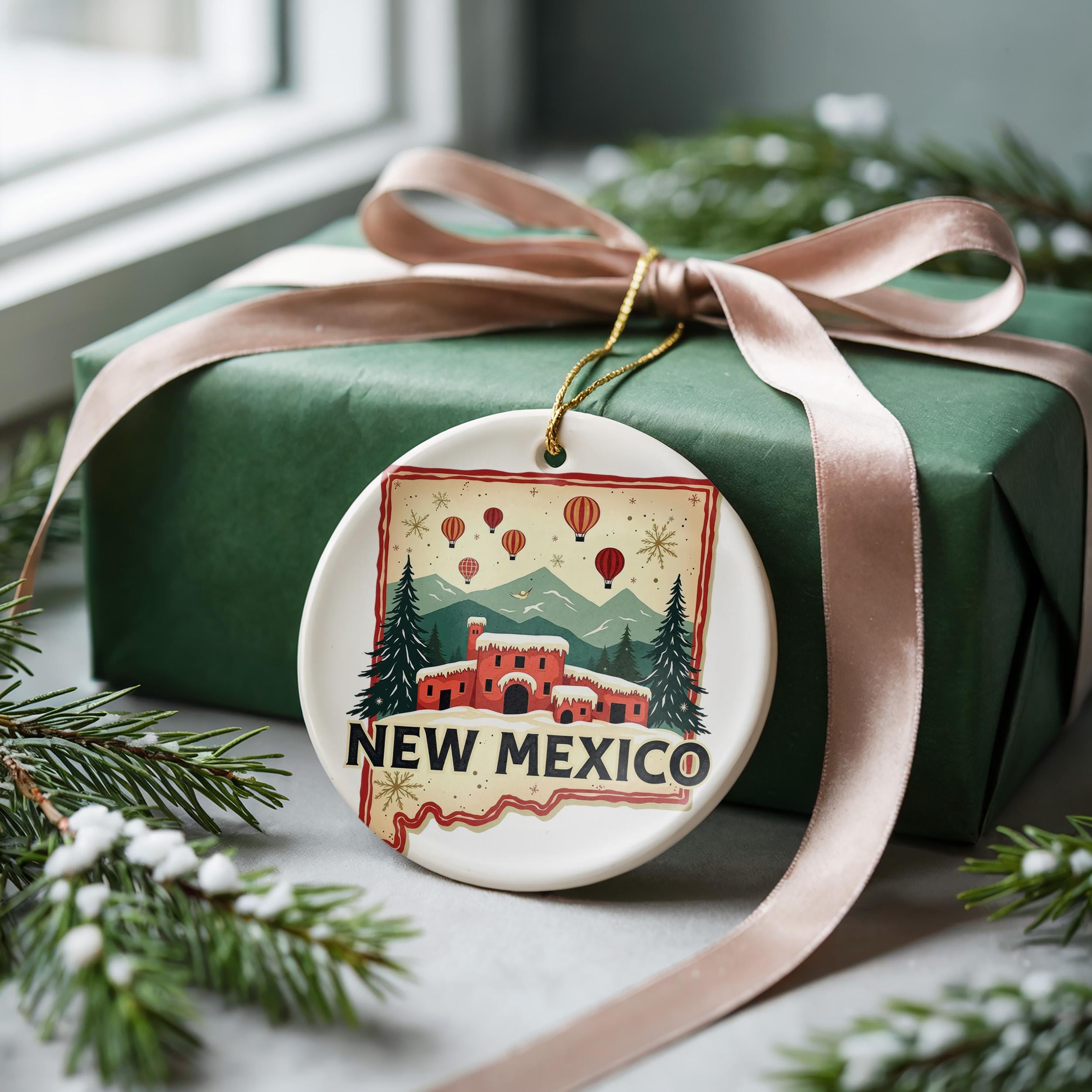 New Mexico Ornament, Vintage Personalized Christmas Decor, Custom Holiday Gift Souvenir Travel Keepsake