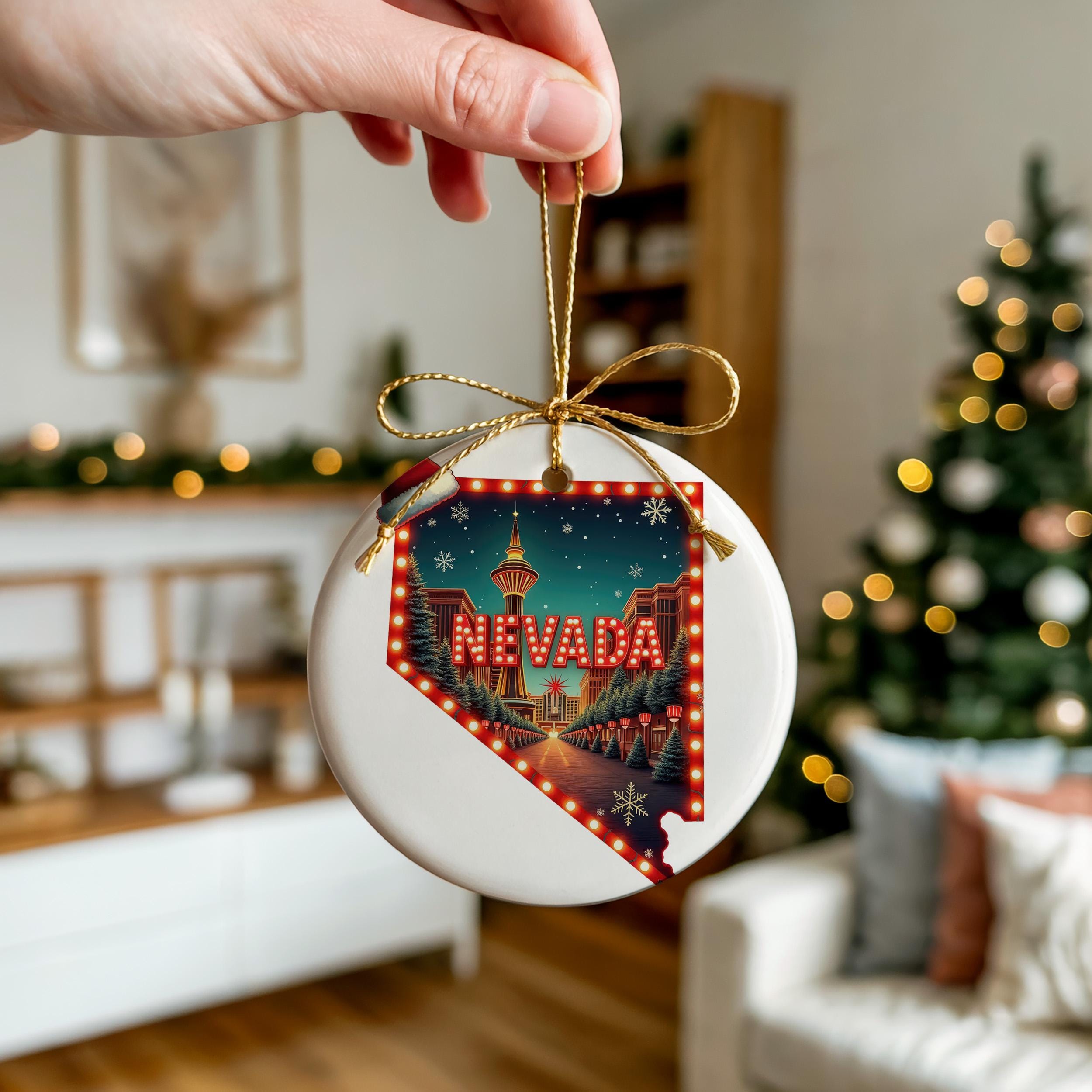 Nevada Ornament, Vintage Personalized Christmas Decor, Custom Holiday Gift Souvenir Travel Keepsake