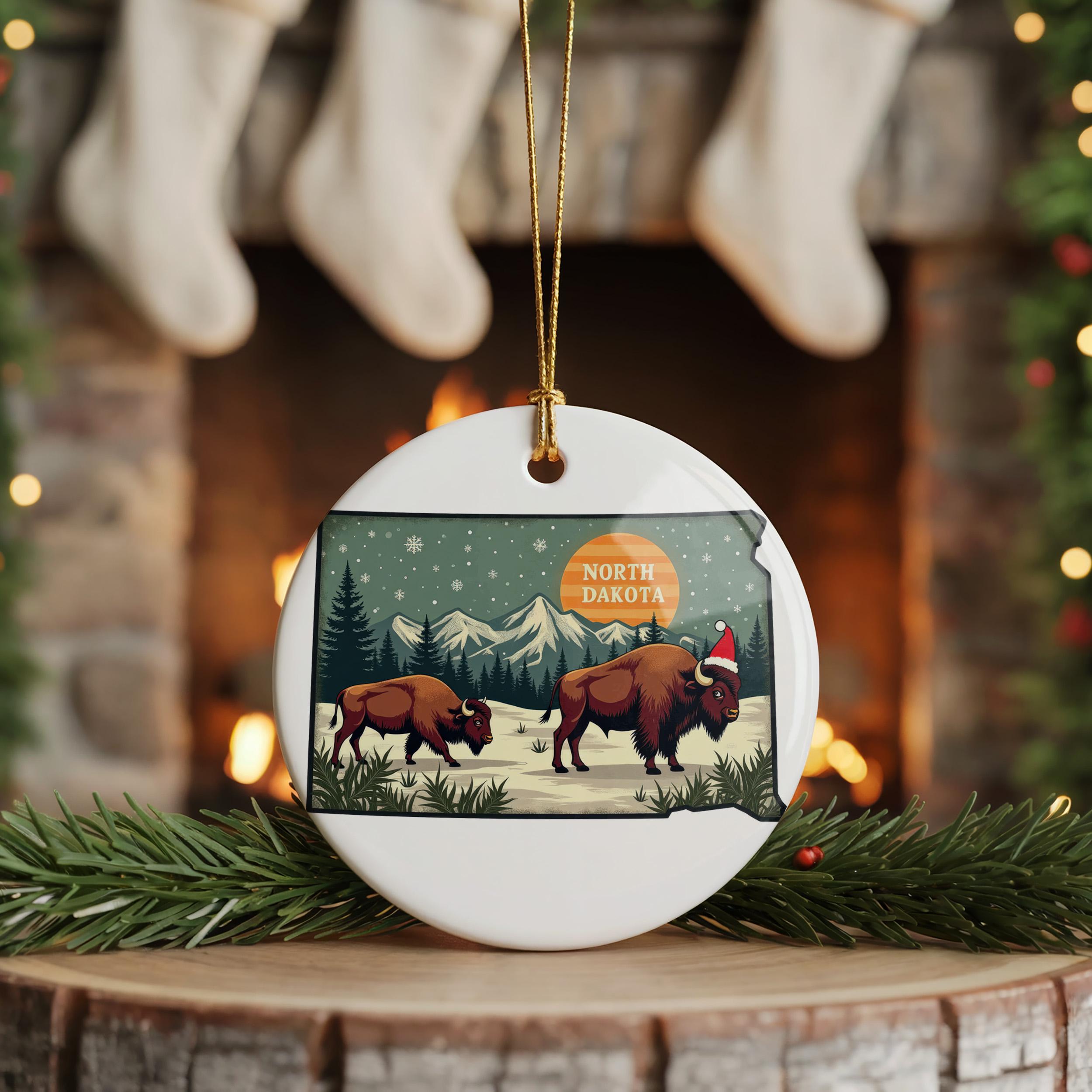 North Dakota Ornament, Vintage Personalized Christmas Decor, Custom Holiday Gift Souvenir Travel Keepsake
