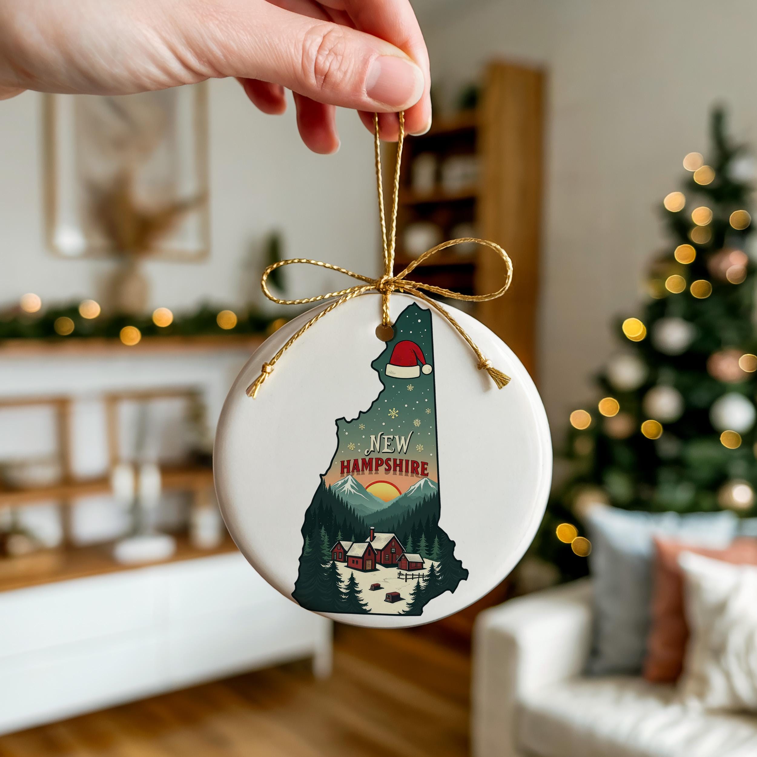 New Hampshire Ornament, Vintage Personalized Christmas Decor, Custom Holiday Gift Souvenir Travel Keepsake