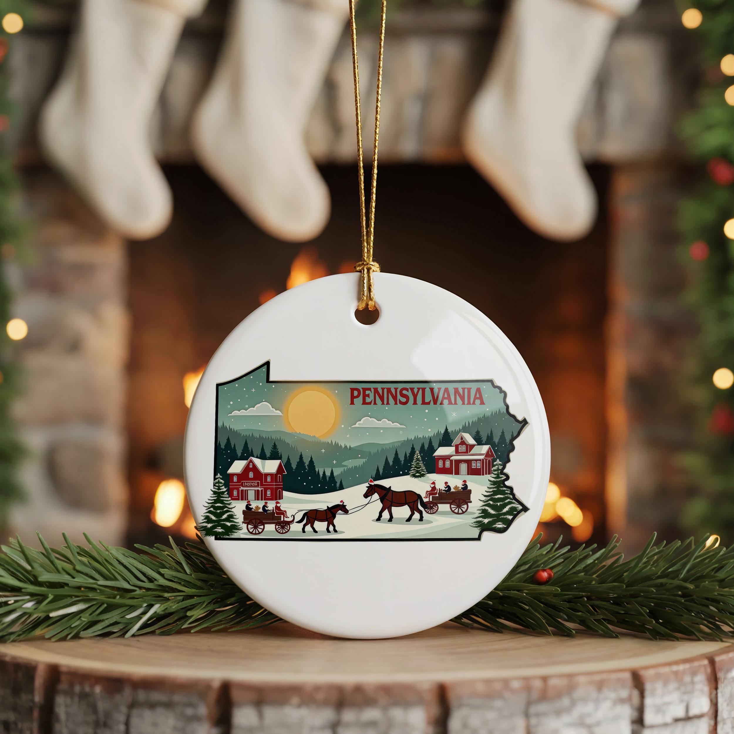 Pennsylvania Ornament, Vintage Personalized Christmas Decor, Custom Holiday Gift Souvenir Travel Keepsake