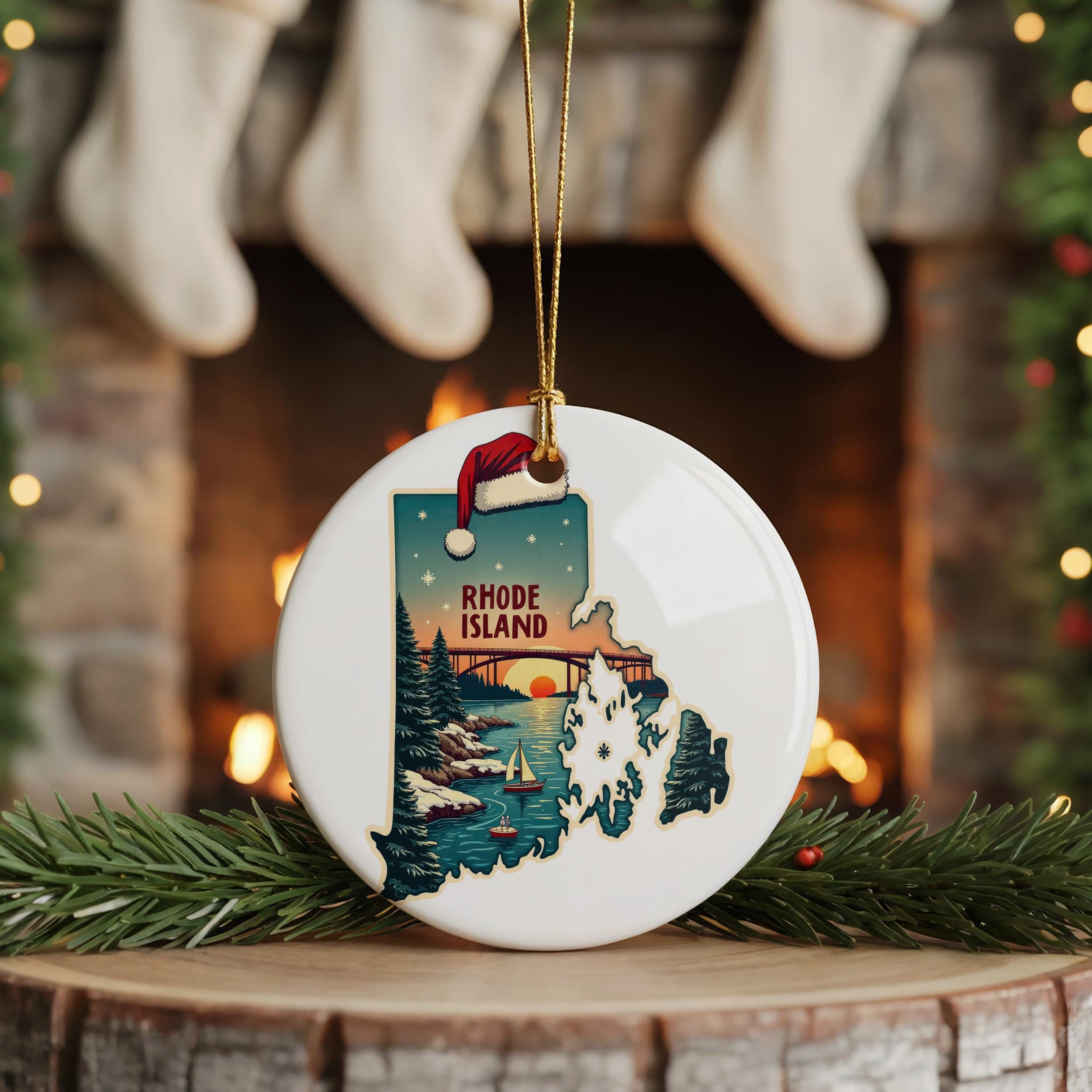 Rhode Island Ornament, Vintage Personalized Christmas Decor, Custom Holiday Gift Souvenir Travel Keepsake