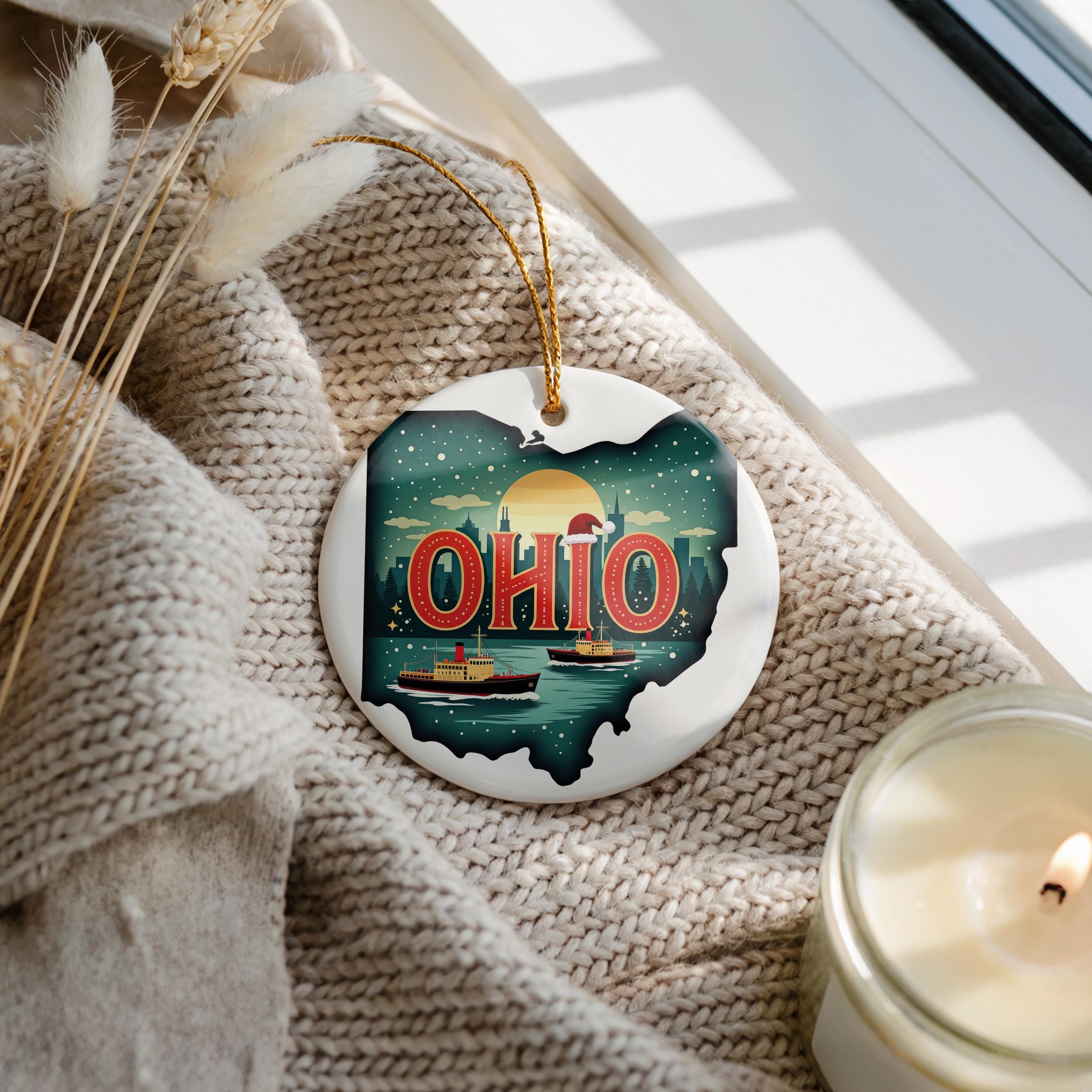Ohio Ornament, Vintage Personalized Christmas Decor, Custom Holiday Gift Souvenir Travel Keepsake