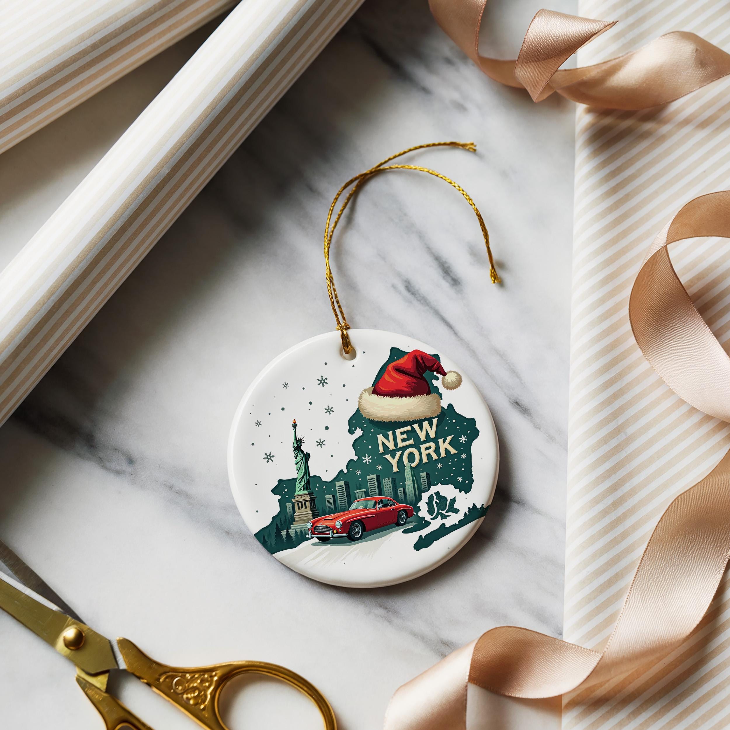 New York Ornament, Vintage Personalized Christmas Decor, Custom Holiday Gift Souvenir Travel Keepsake