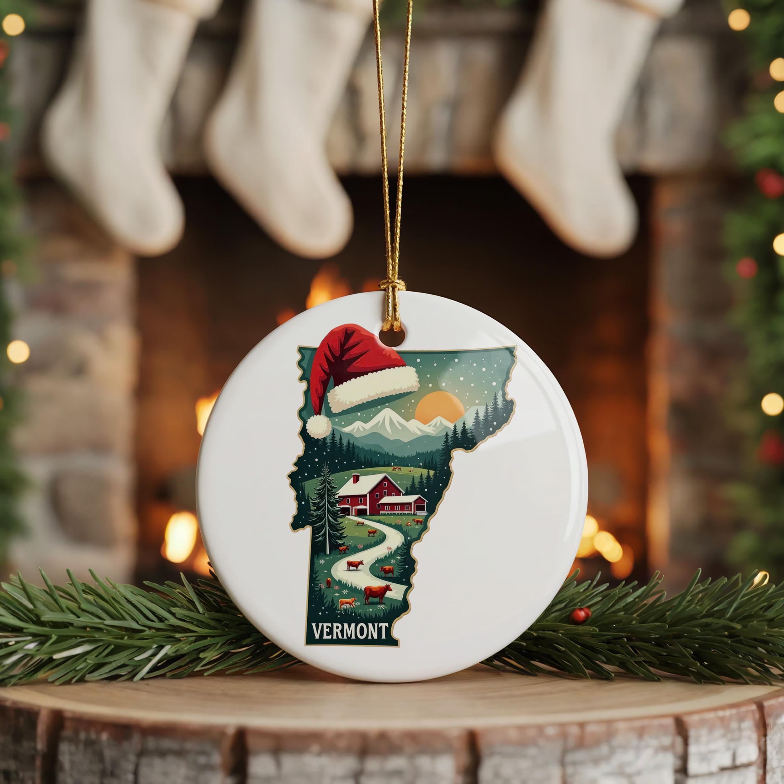 Vermont Ornament, Vintage Personalized Christmas Decor, Custom Holiday Gift Souvenir Travel Keepsake