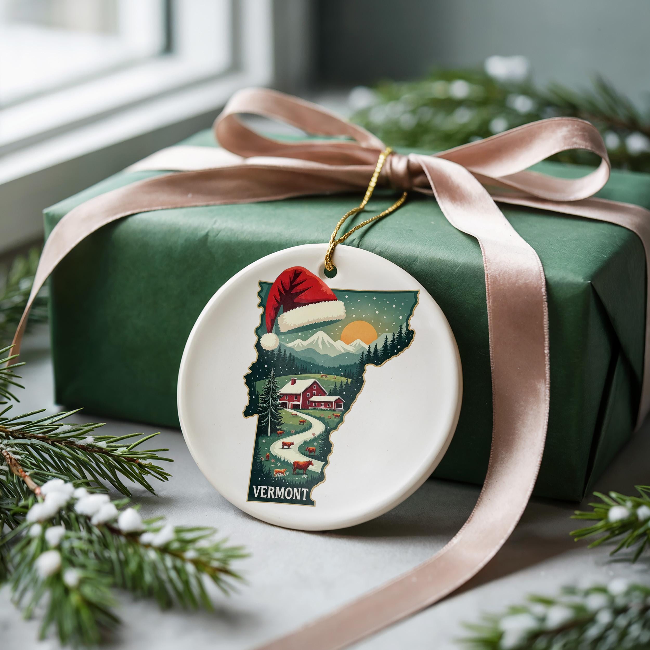 Vermont Ornament, Vintage Personalized Christmas Decor, Custom Holiday Gift Souvenir Travel Keepsake