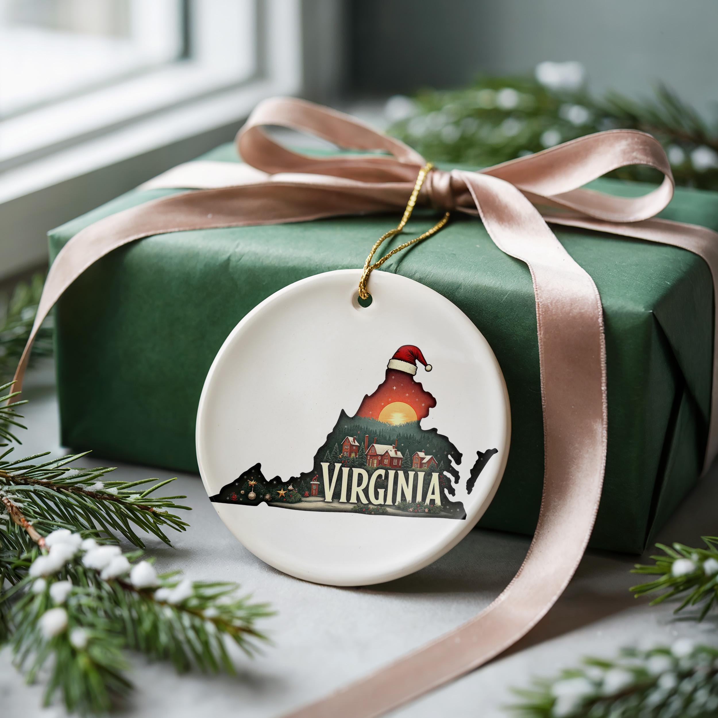 Virginia Ornament, Vintage Personalized Christmas Decor, Custom Holiday Gift Souvenir Travel Keepsake
