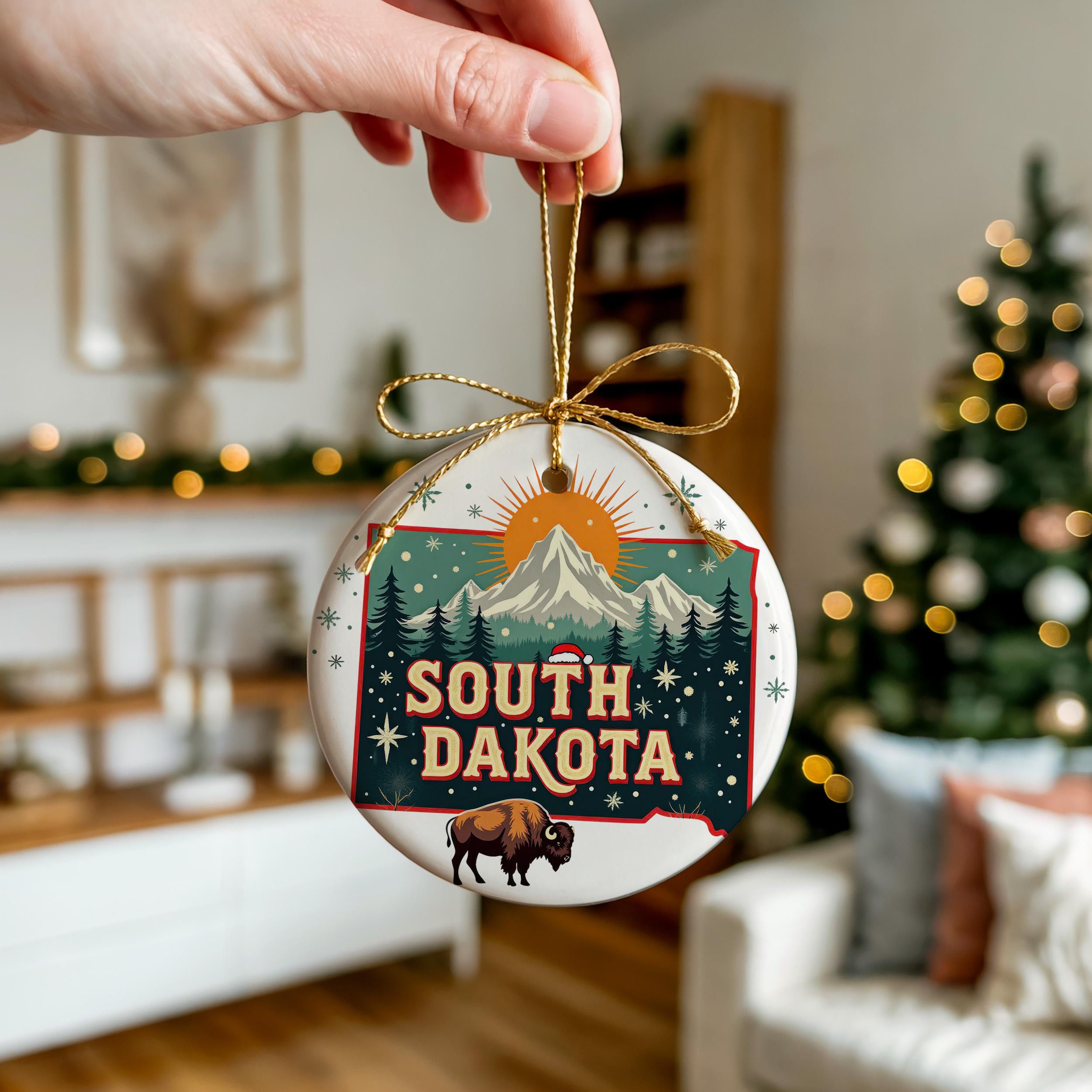South Dakota Ornament, Vintage Personalized Christmas Decor, Custom Holiday Gift Souvenir Travel Keepsake