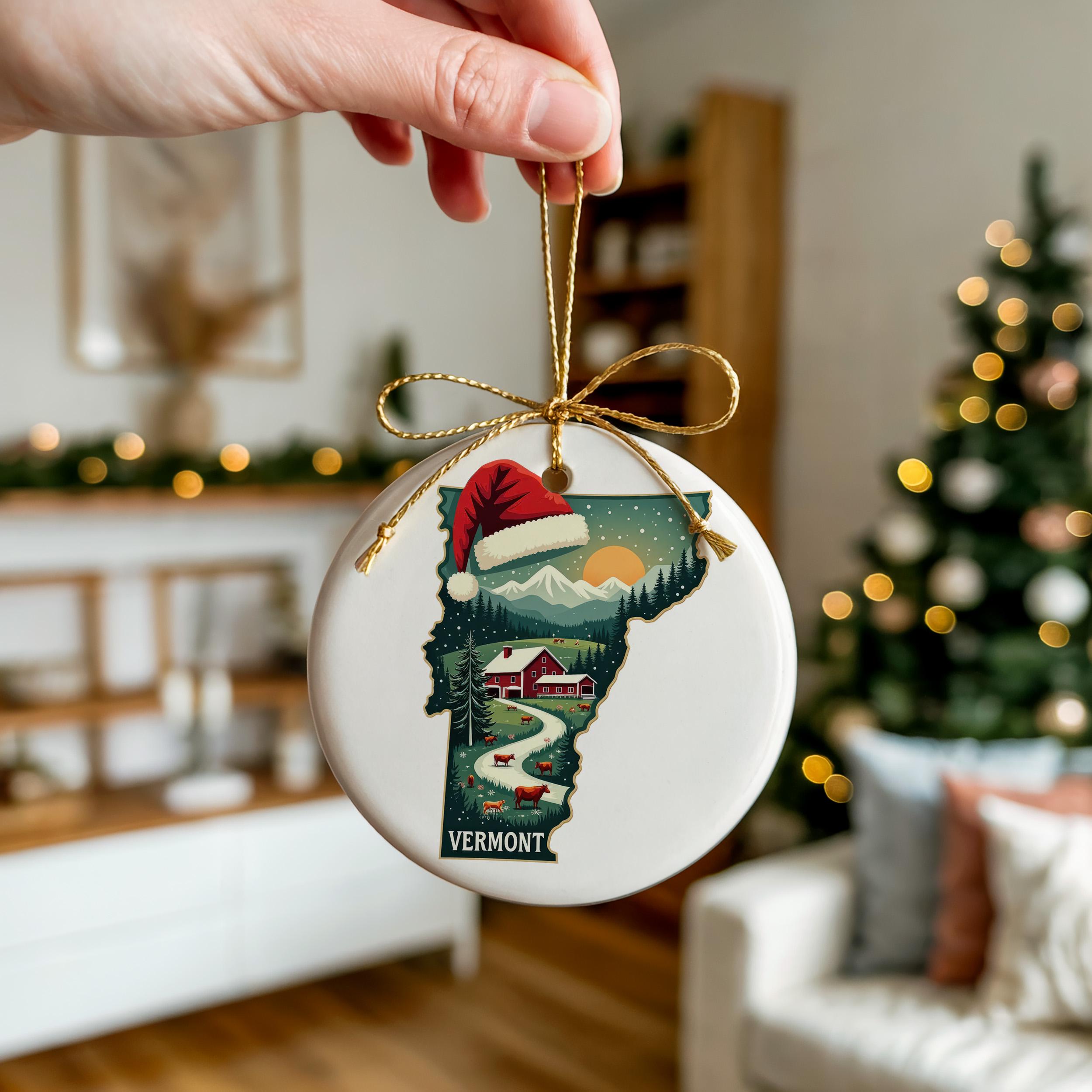 Vermont Ornament, Vintage Personalized Christmas Decor, Custom Holiday Gift Souvenir Travel Keepsake