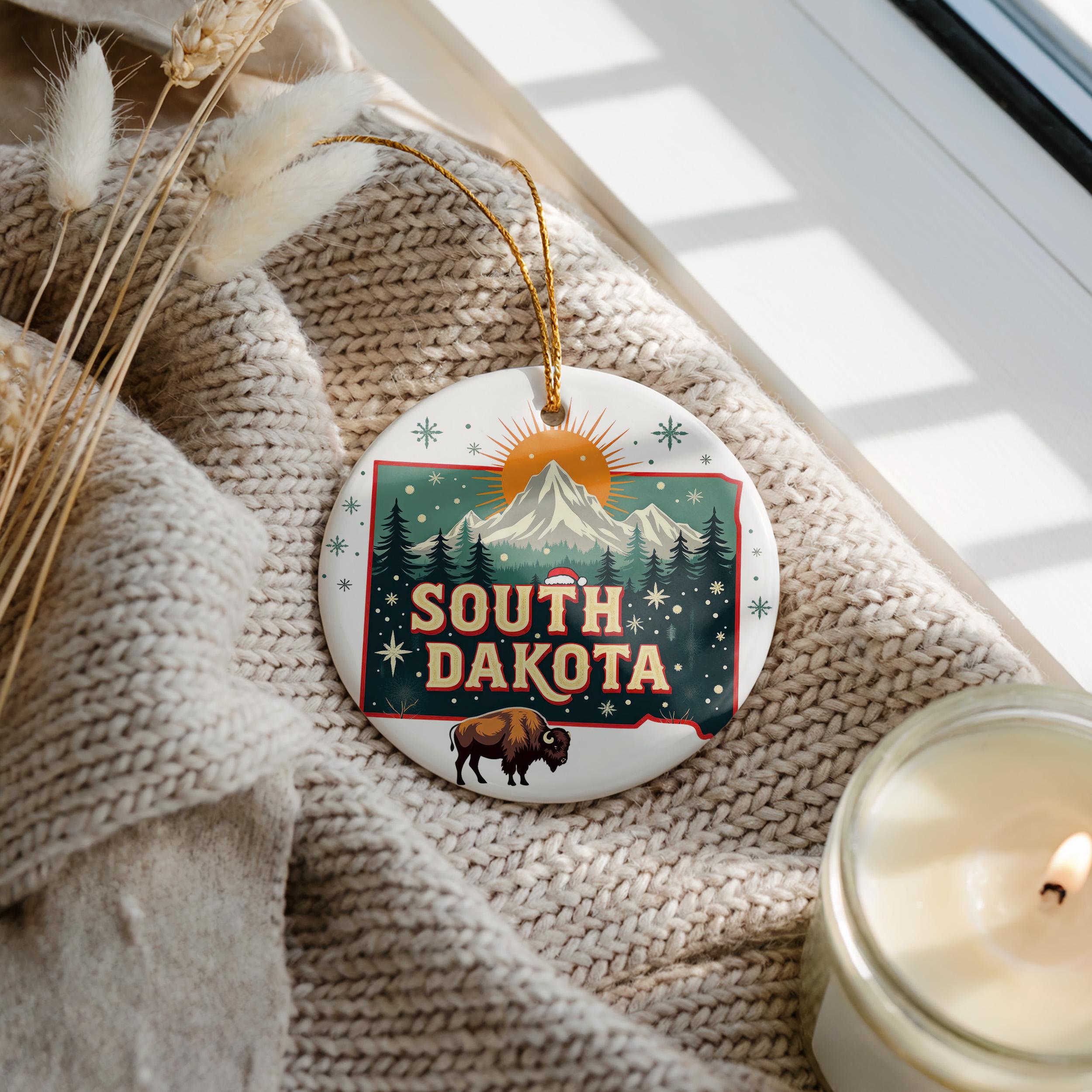 South Dakota Ornament, Vintage Personalized Christmas Decor, Custom Holiday Gift Souvenir Travel Keepsake